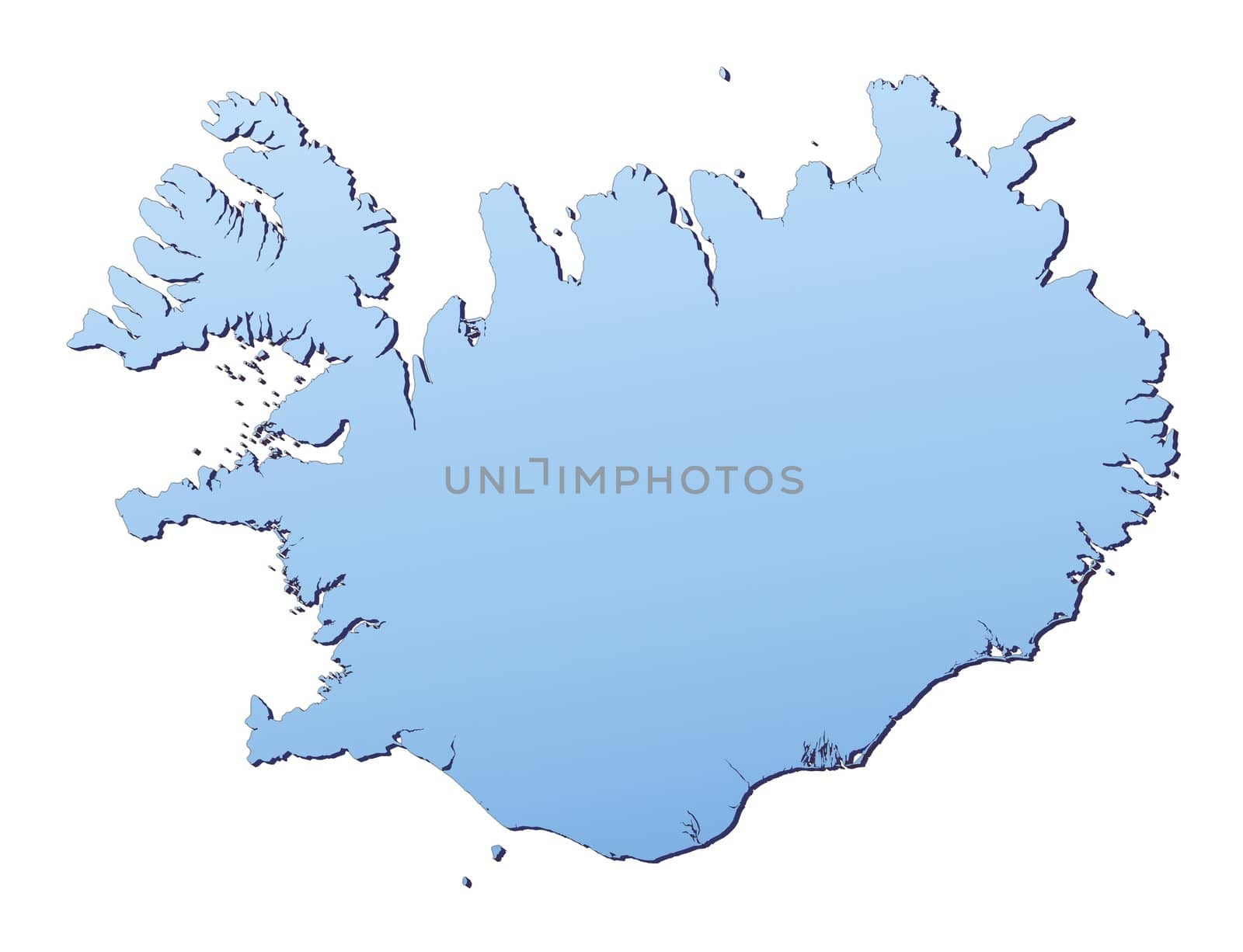 Iceland map filled with light blue gradient. High resolution. Mercator projection.