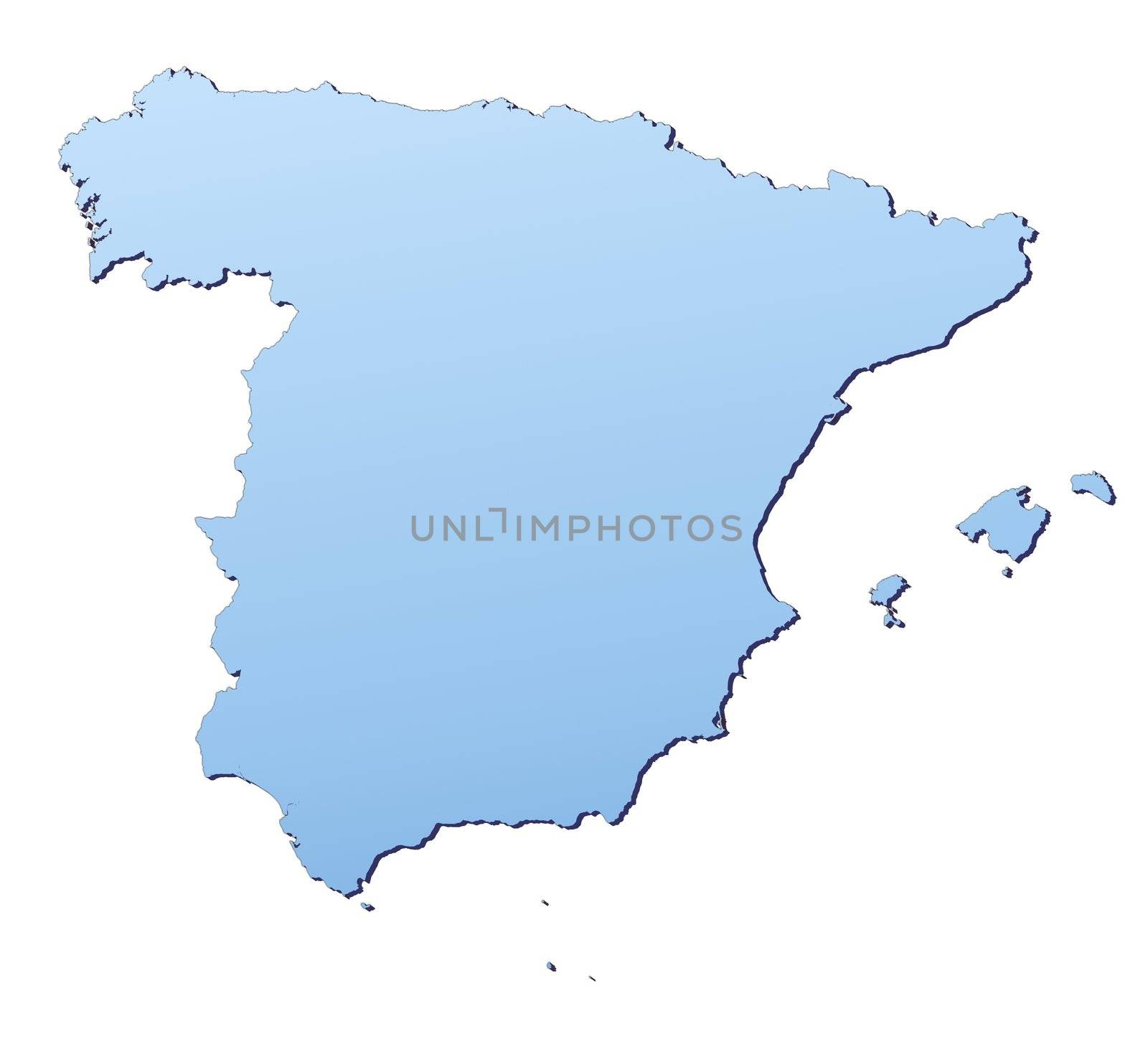 Spain map filled with light blue gradient. High resolution. Mercator projection.