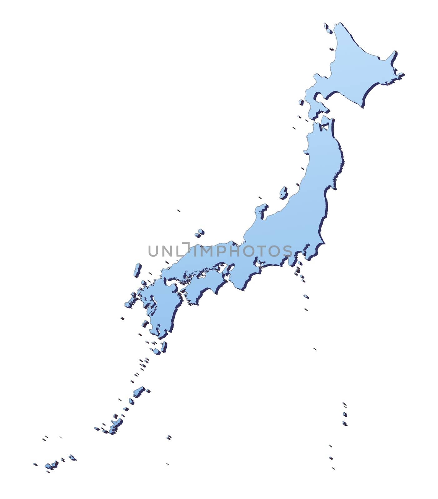 Japan map filled with light blue gradient. High resolution. Mercator projection.