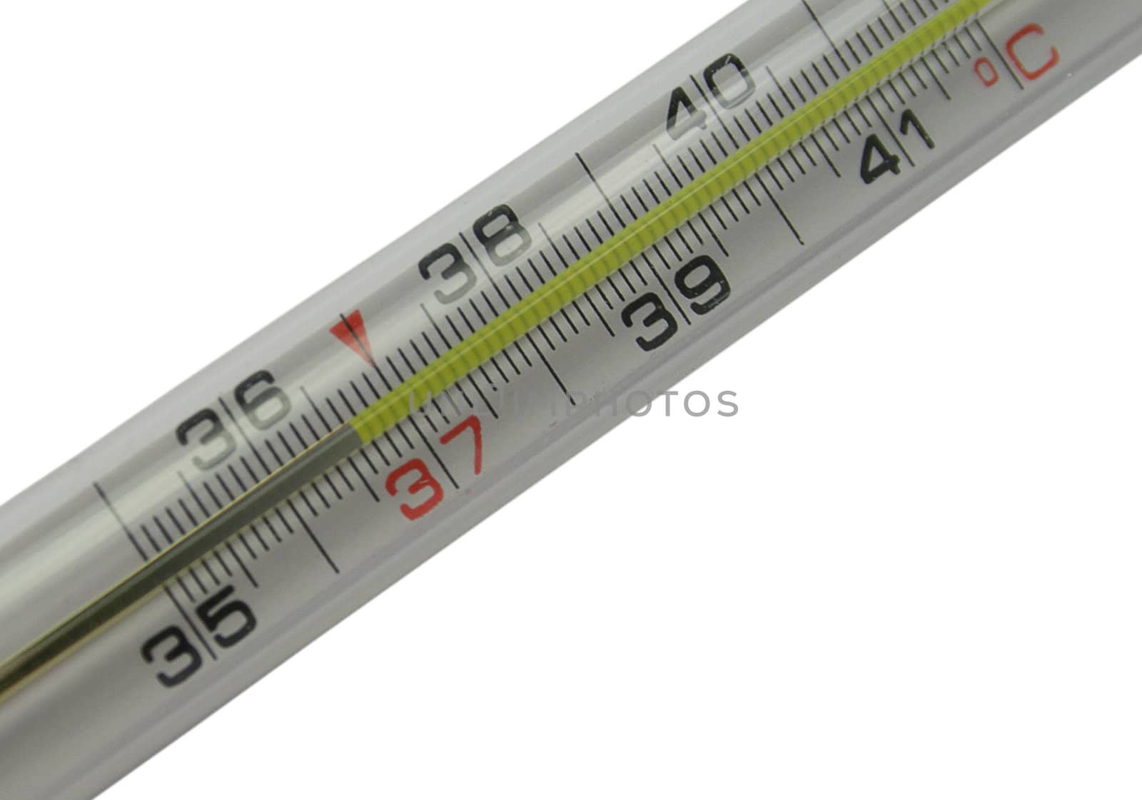 Mercurial thermometer scale (36,6) isolated on a white background (over white)