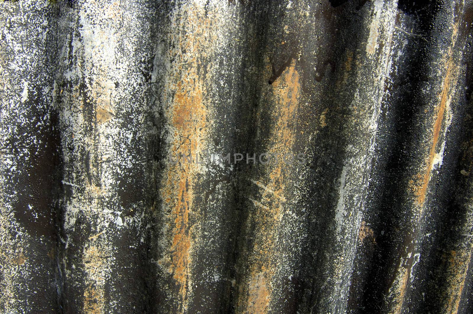 Stock macro of a piece of grungy corrugated iron, once painted with black paint, but the paint now peeling off. Useful as abstract background.