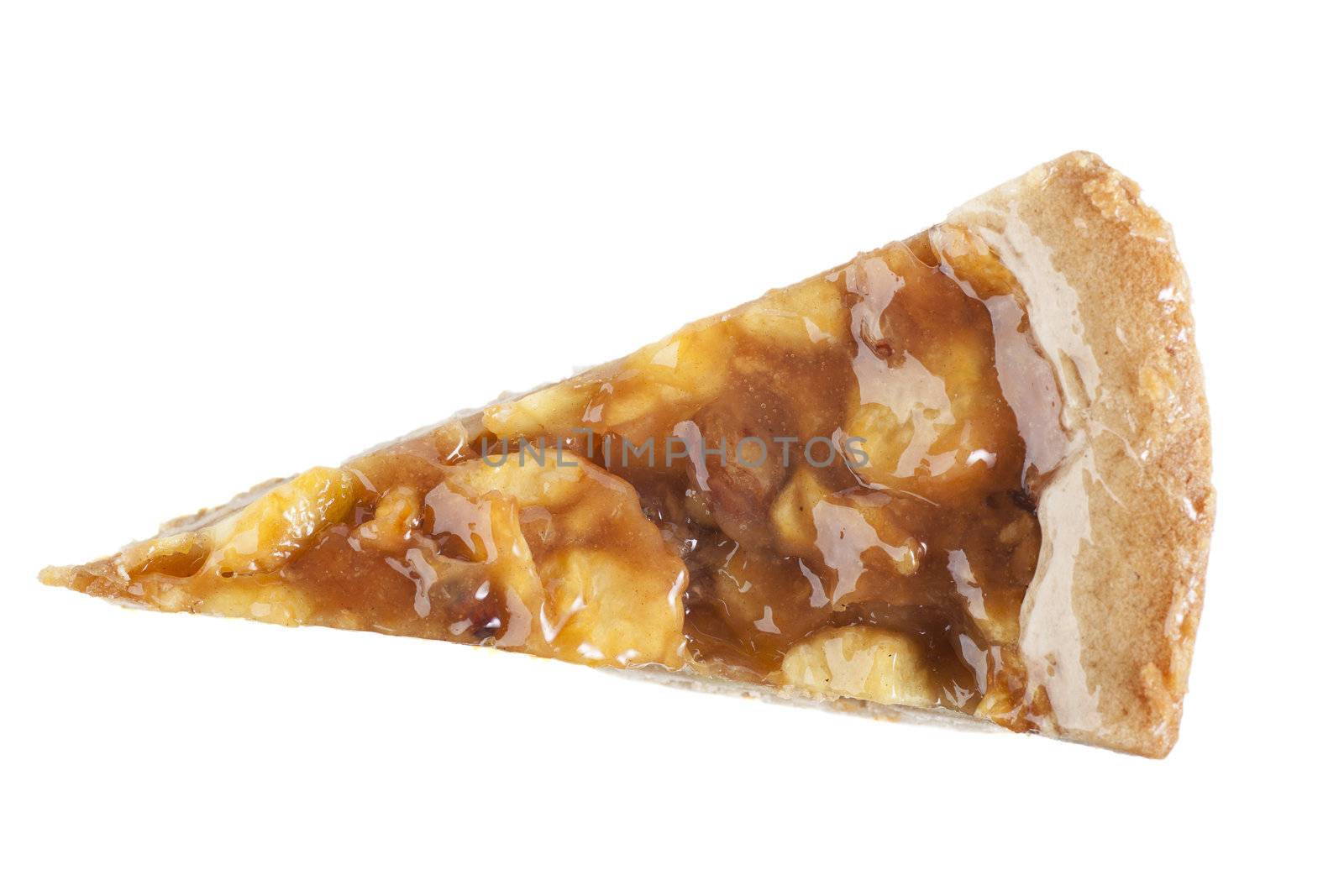 Slice of fresh homemade apple pie isolated on white background