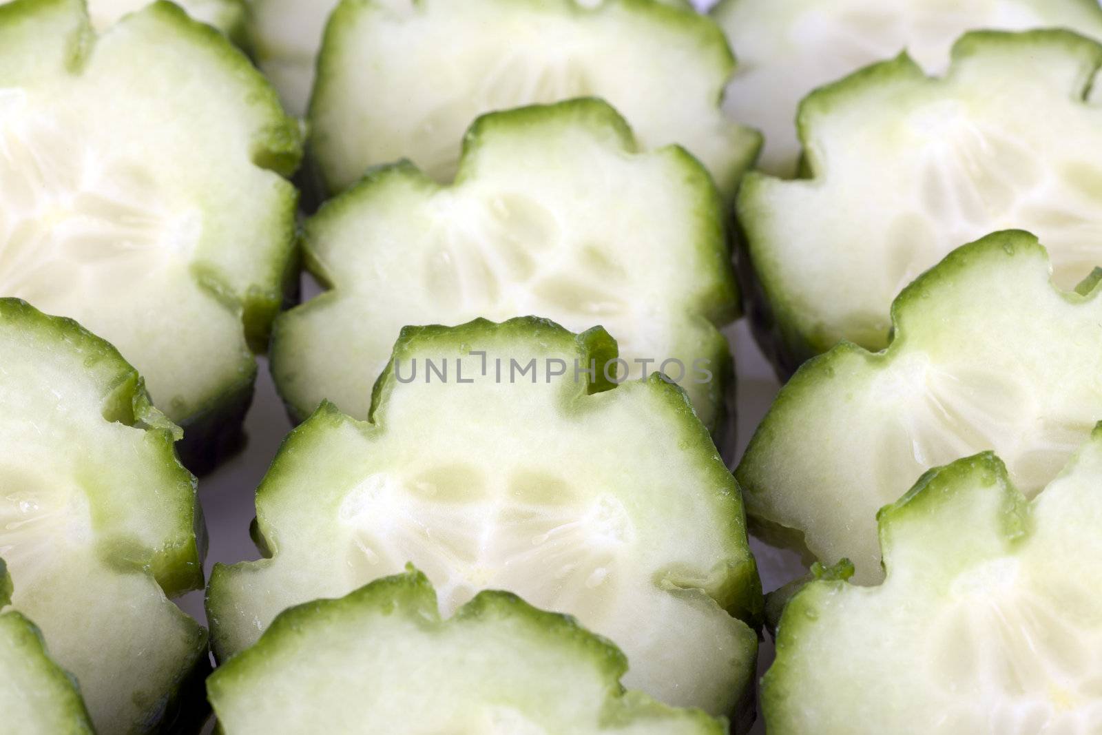 Closeup shot of several cucumber slices