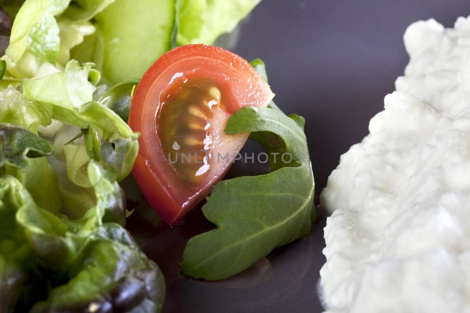 Fresh salad, with tomato and cottage cheese, great diet food