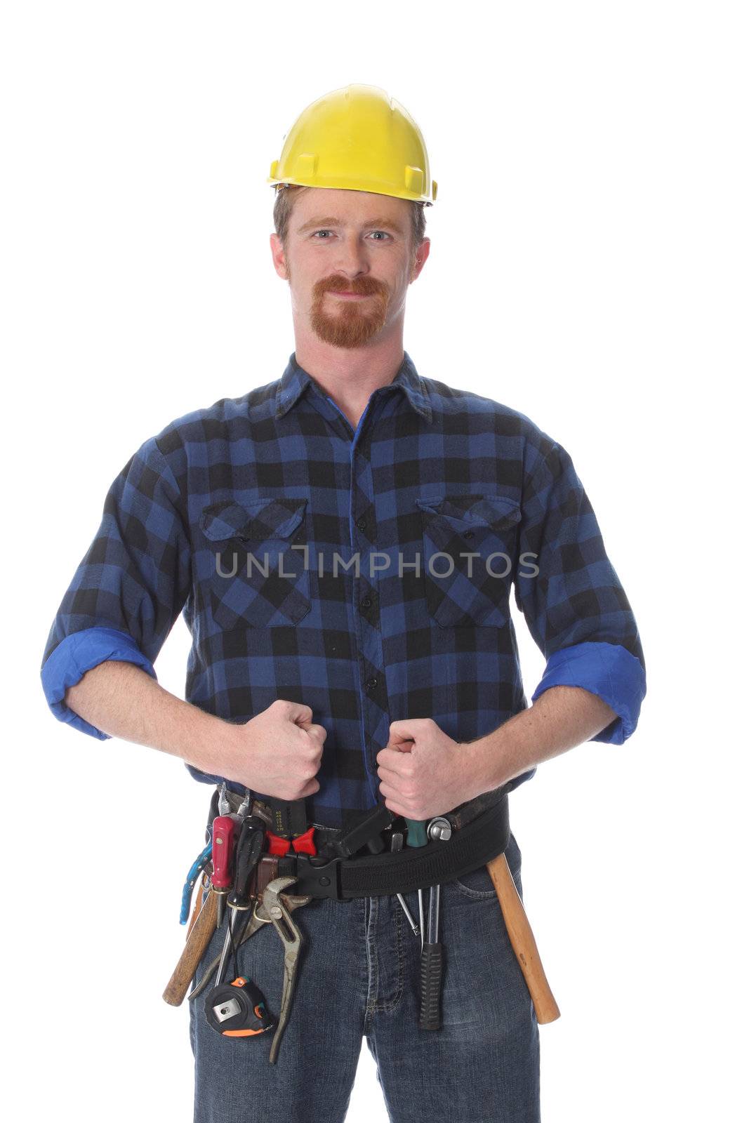 construction worker with helmet on white background