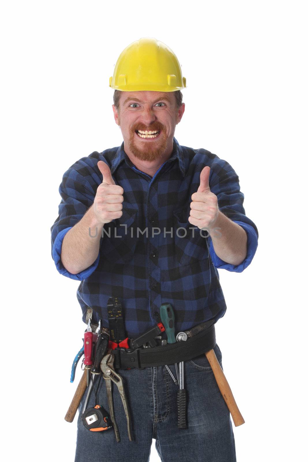 construction worker with helmet on white background