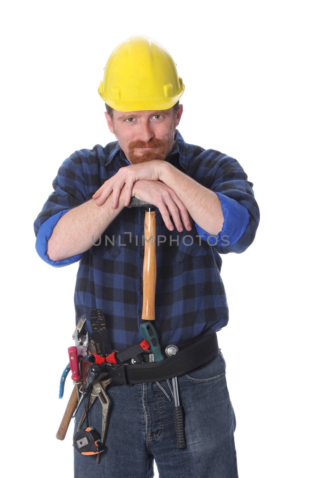 construction worker with helmet on white background