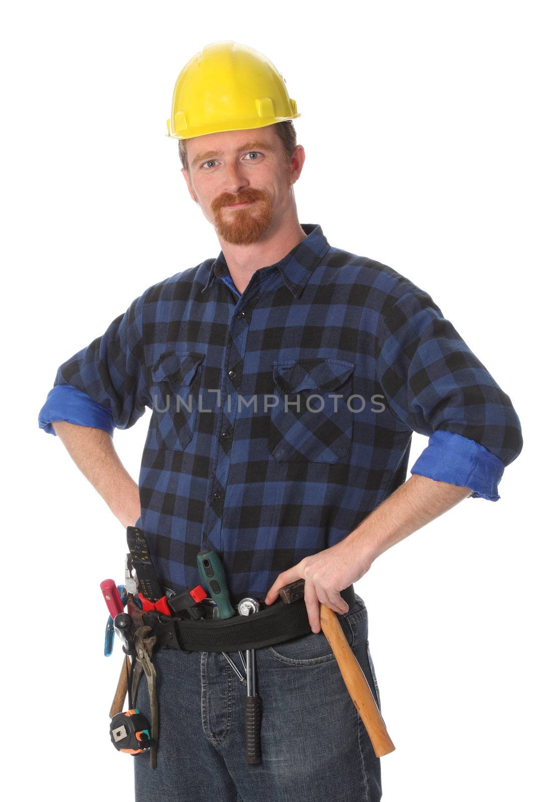 construction worker with helmet on white background