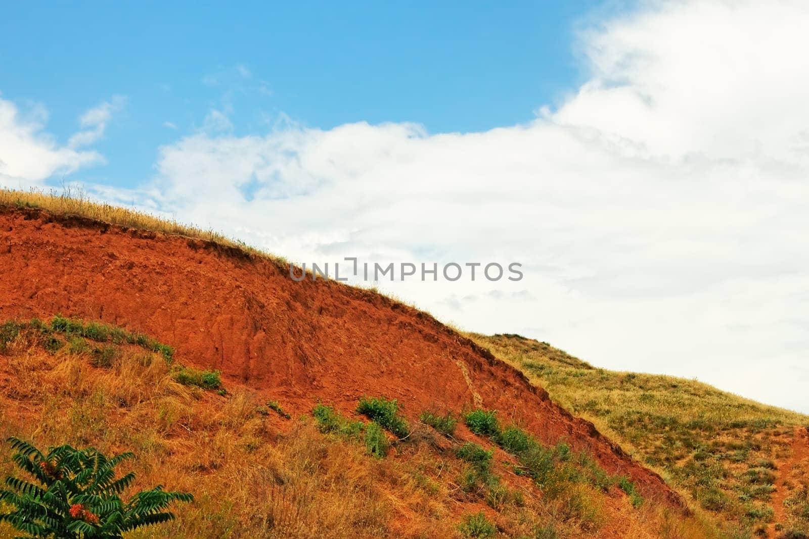 Landslide on the big clay hill. Ochakiv, Ukraine