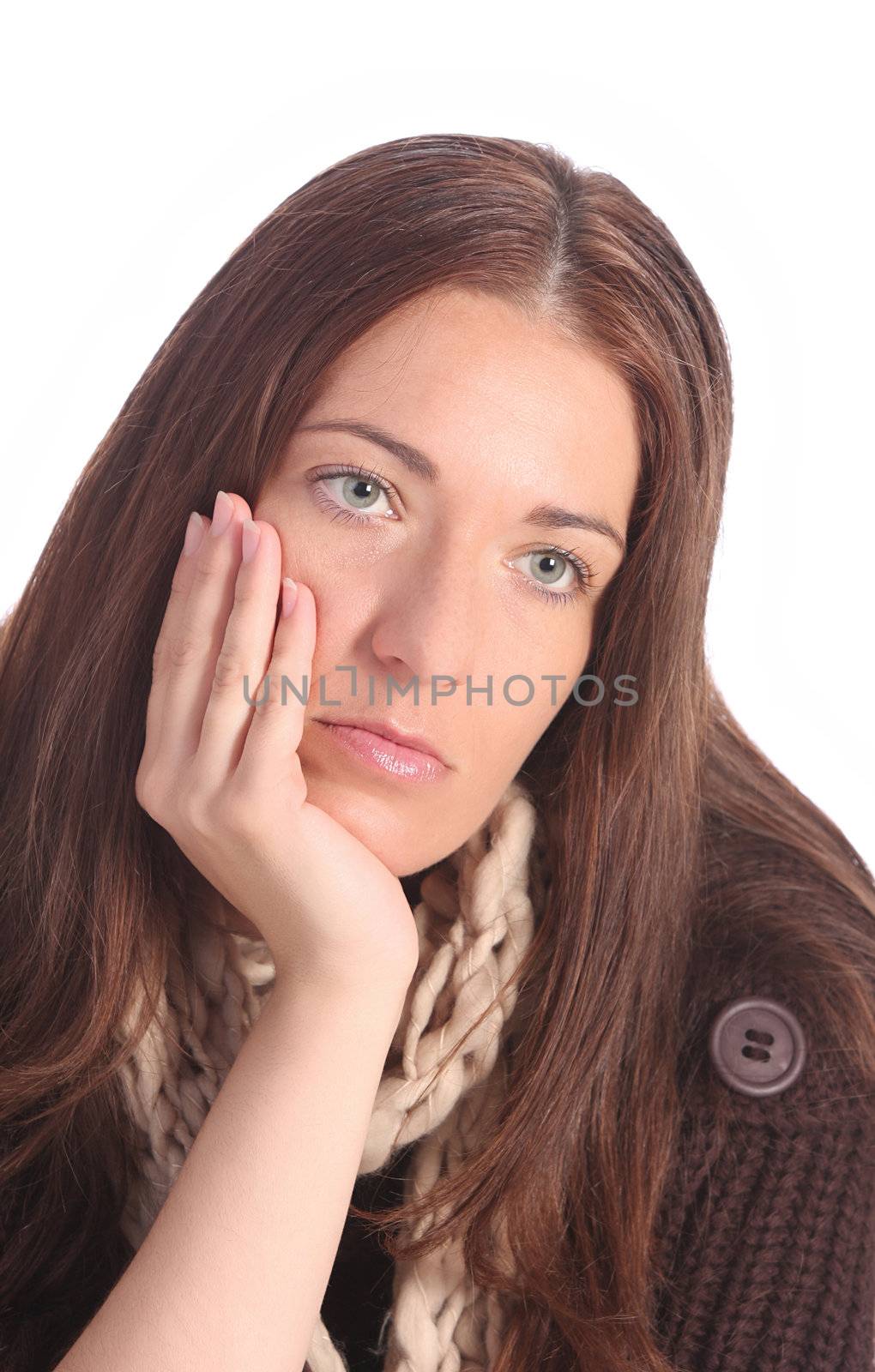 beautiful young a woman on white background