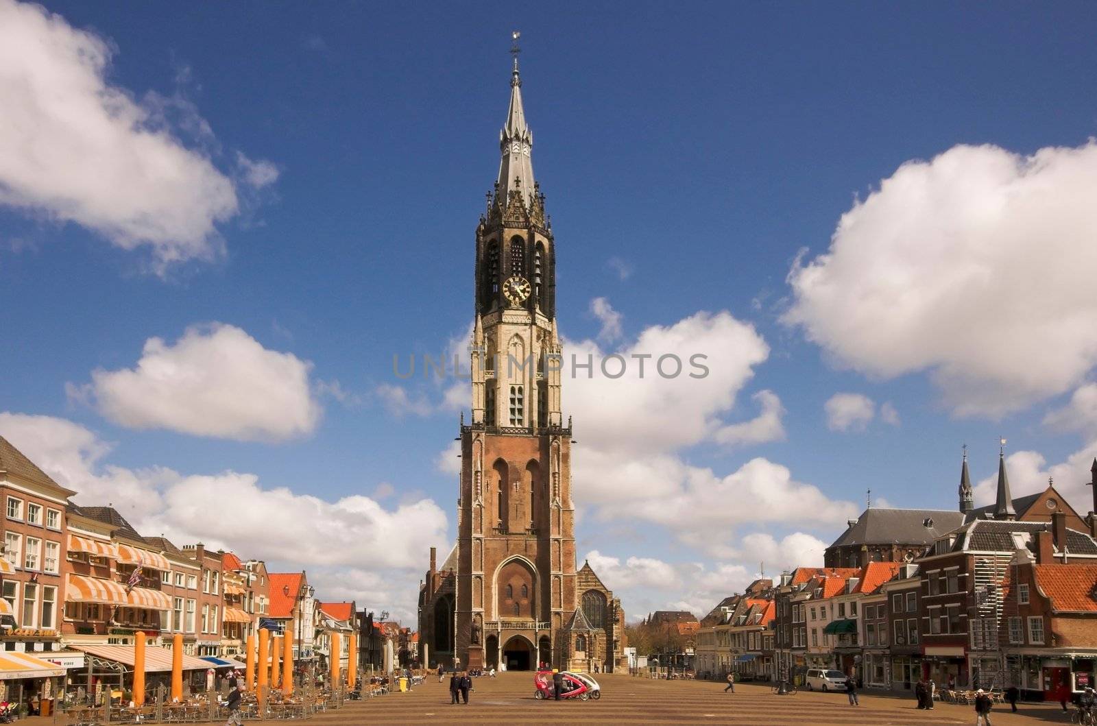 Nieuwe Kerk cathedral in Delft, panorama of the main square