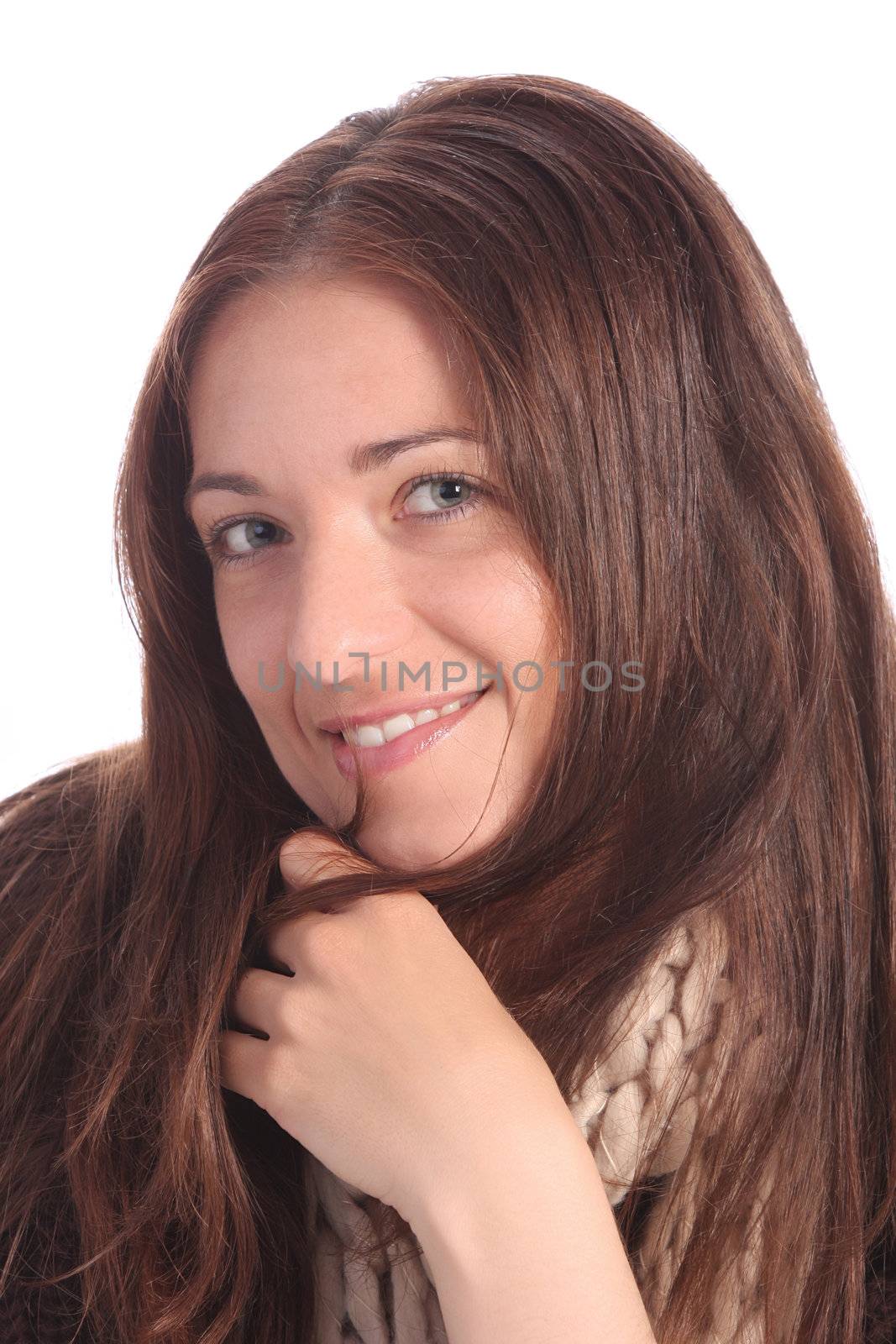 beautiful young a woman on white background