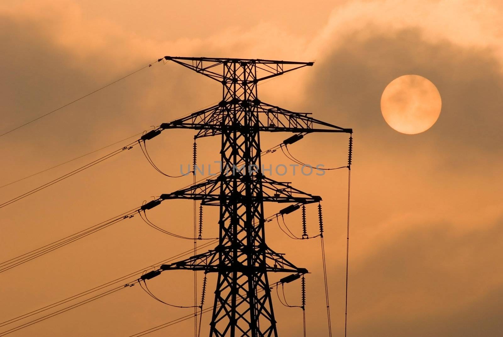 Concept of solar and power, Electricity tower,  Electricity transportation