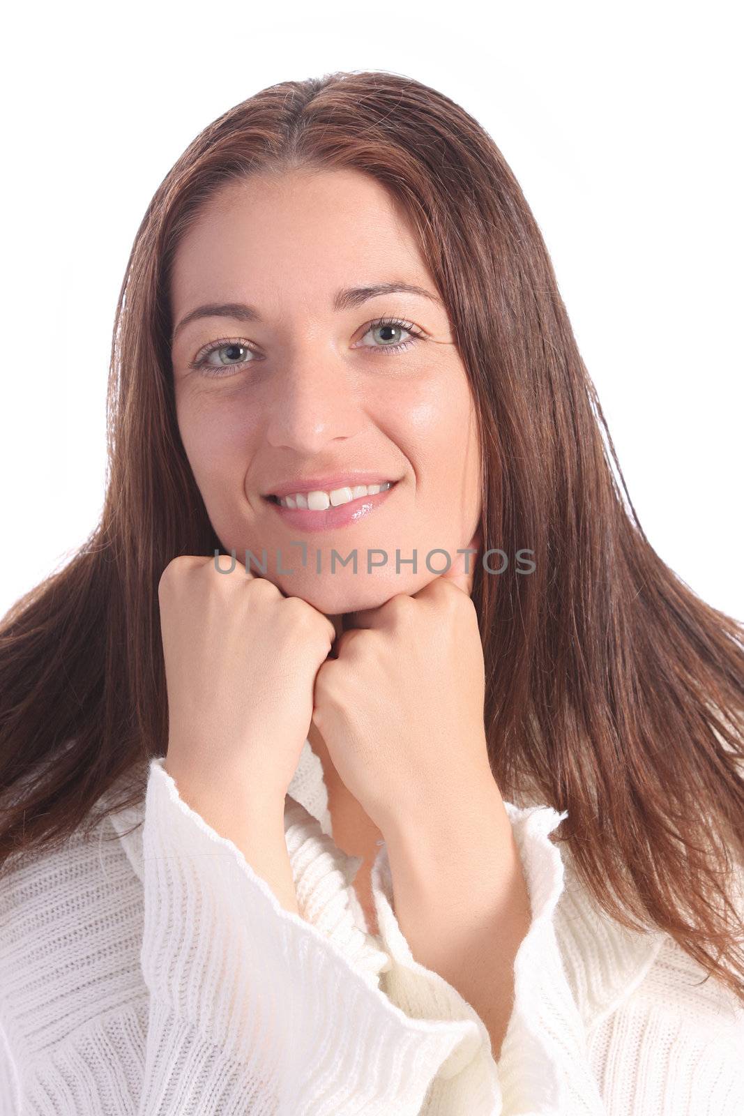 beautiful young a woman on white background