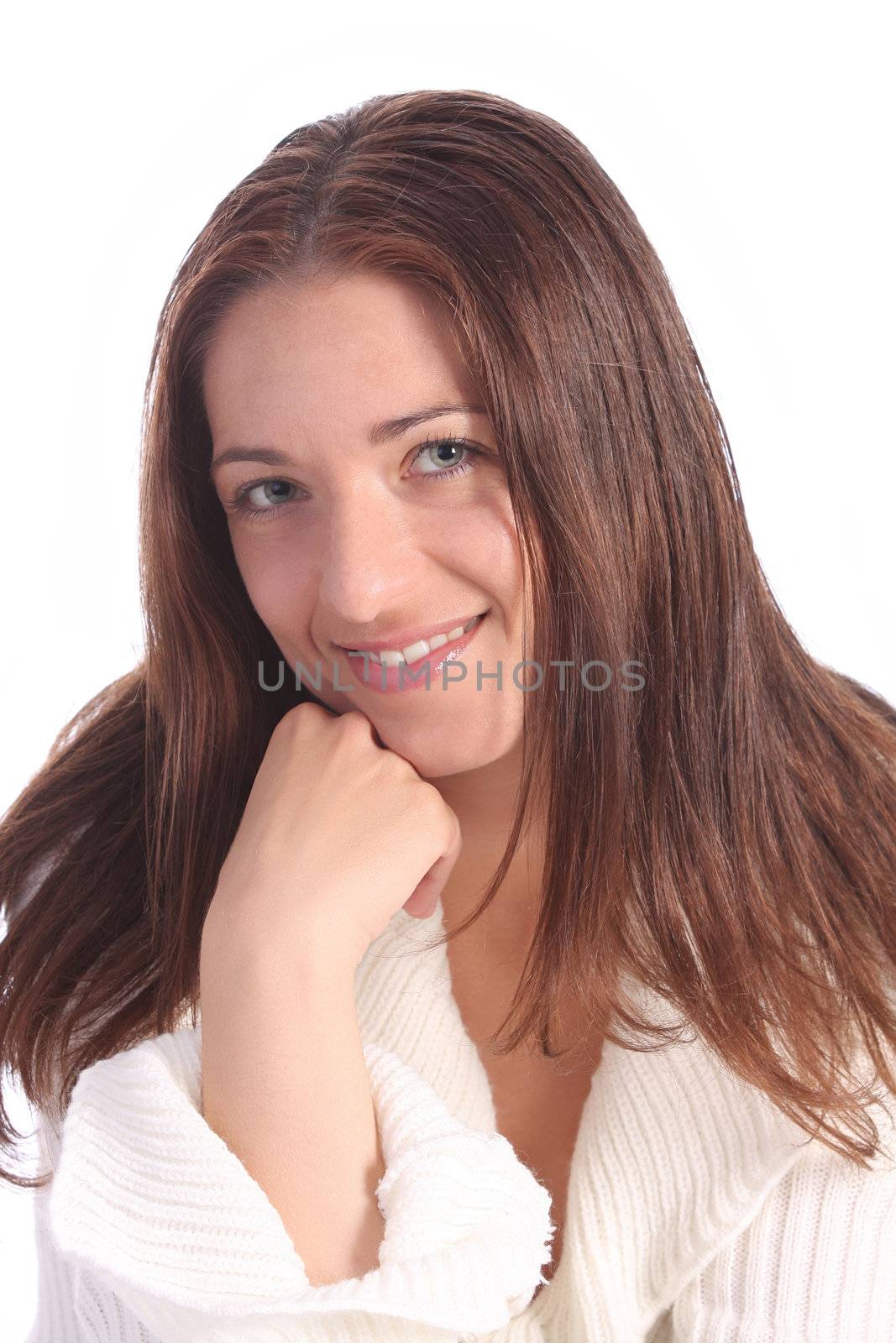 beautiful young a woman on white background