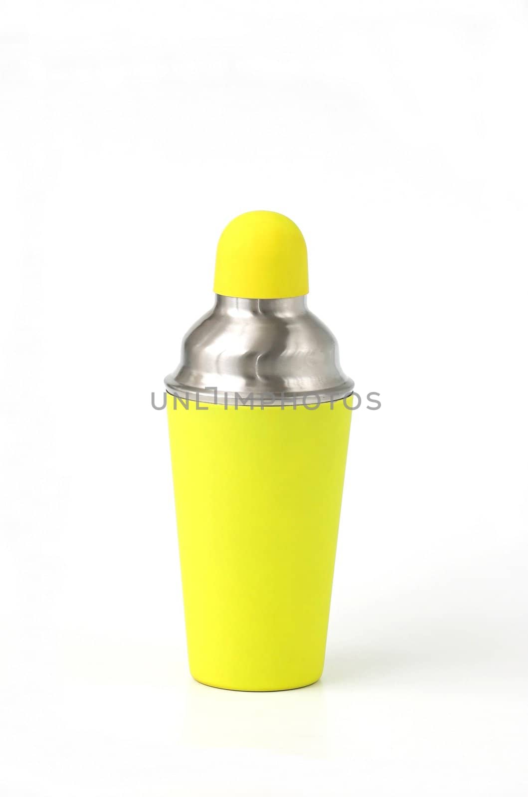 Steel and plastic covered shaker, green and silver, isolate