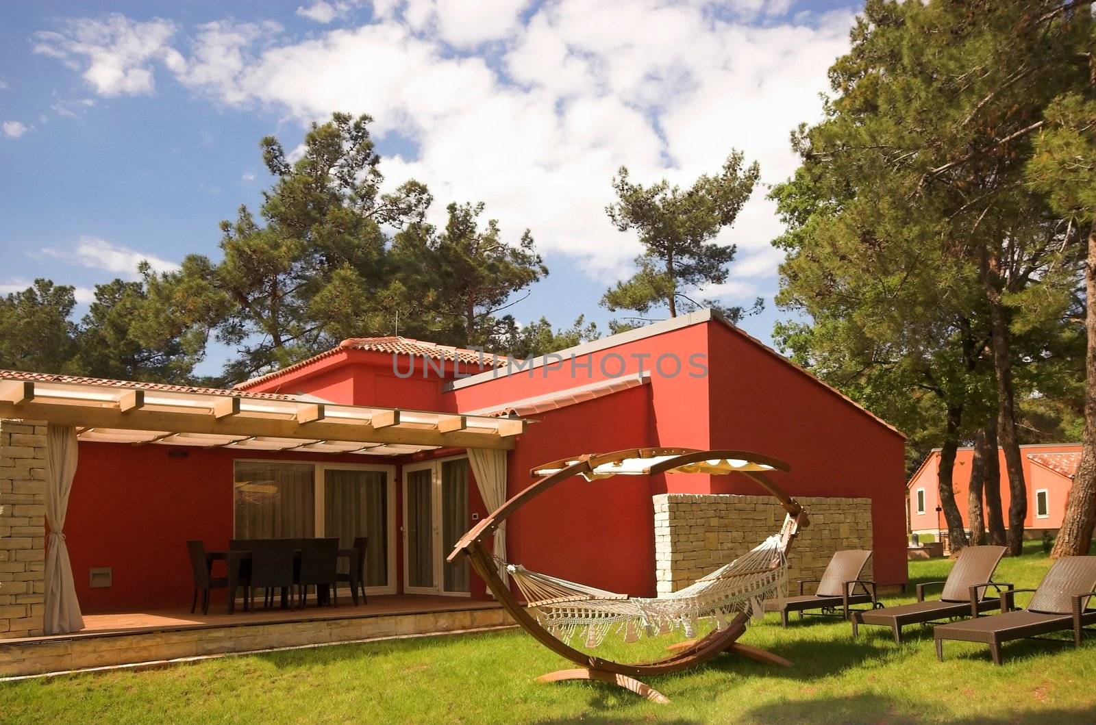 Luxury red villa in a summer district