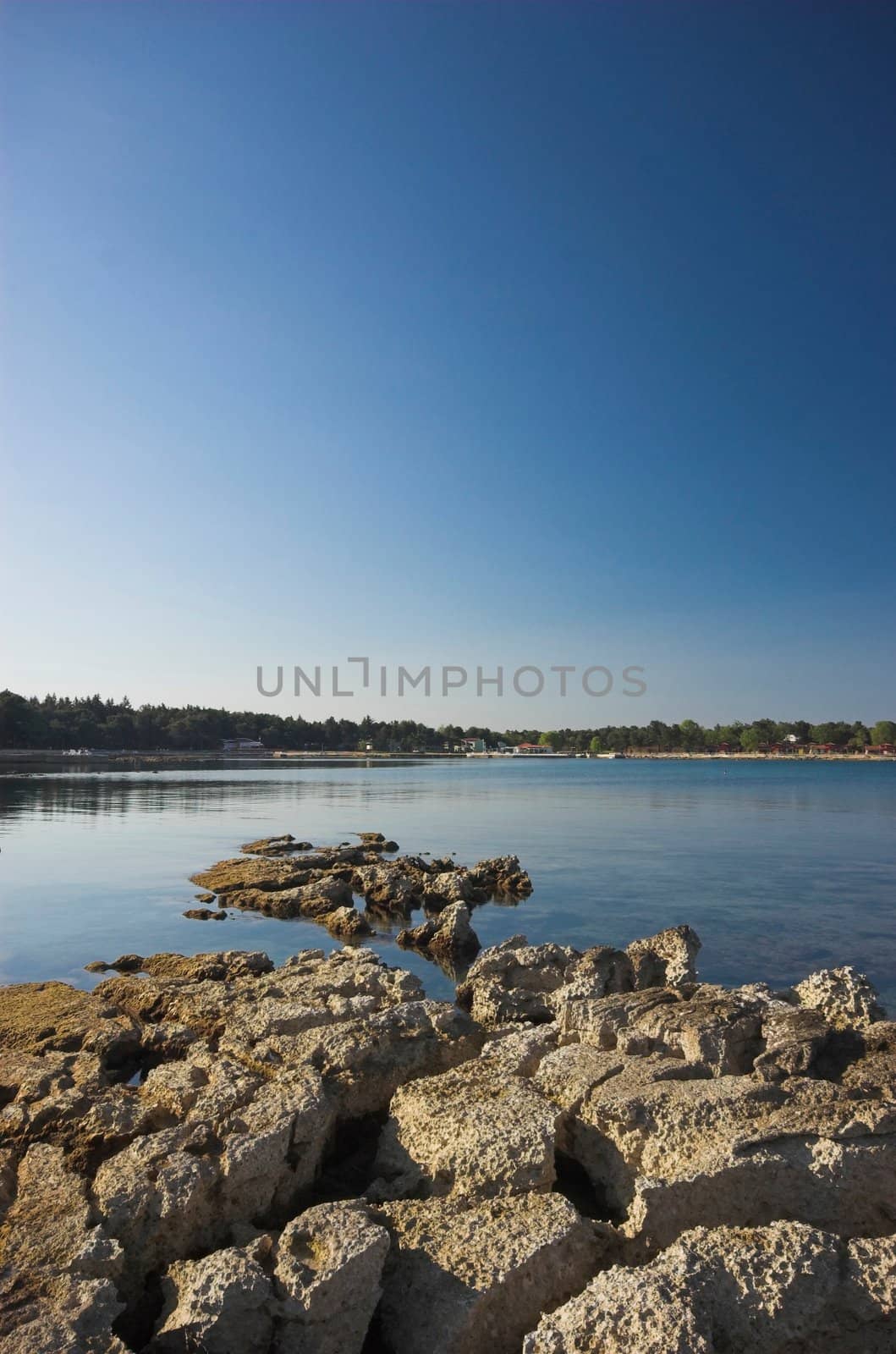 Rocky croatian beach in the area of Umag, Adriatic sea