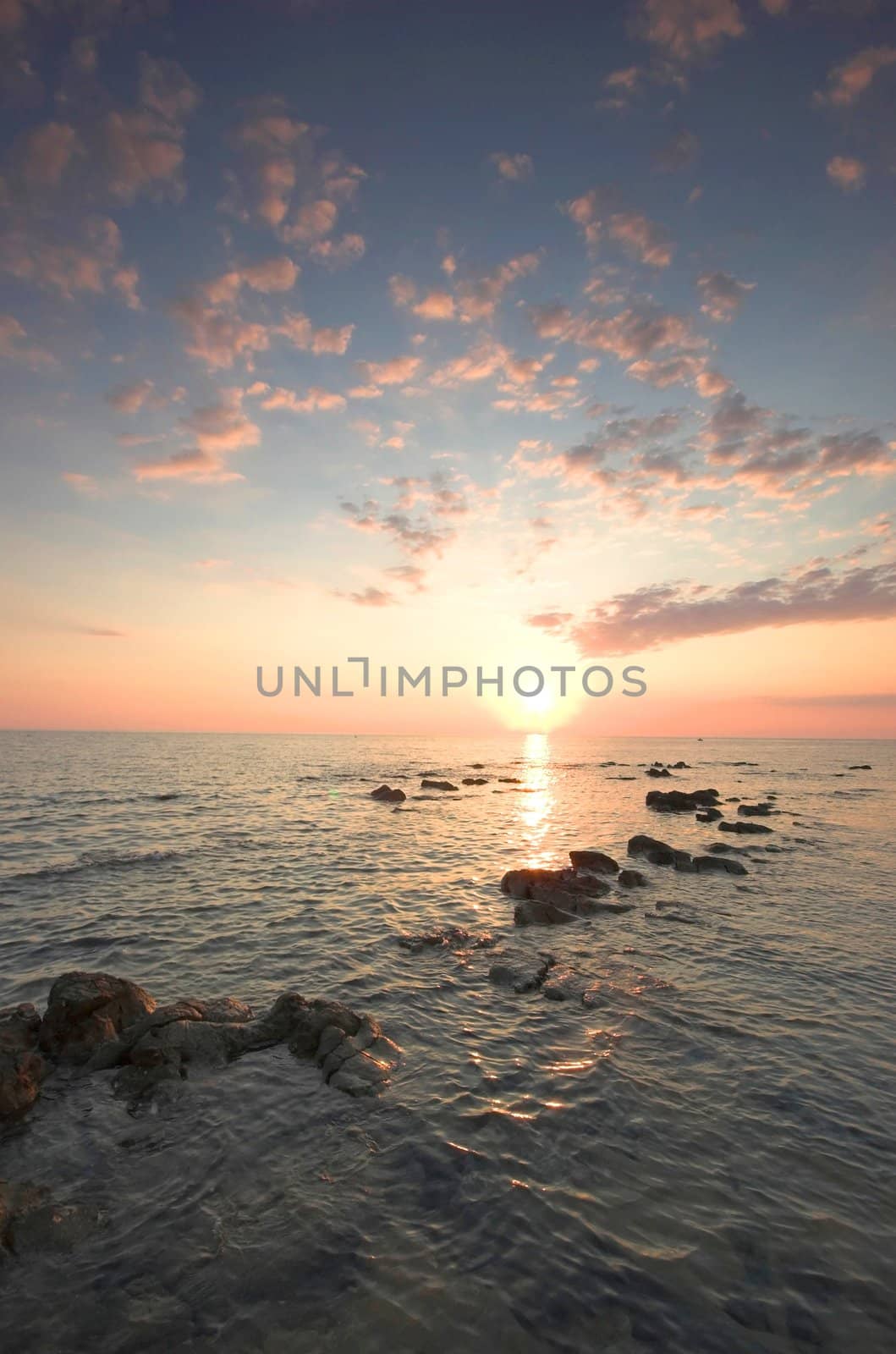 Rocky croatian beach in the area of Umag, Adriatic sea