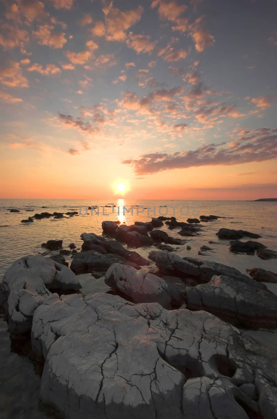 Rocky croatian beach in the area of Umag, Adriatic sea