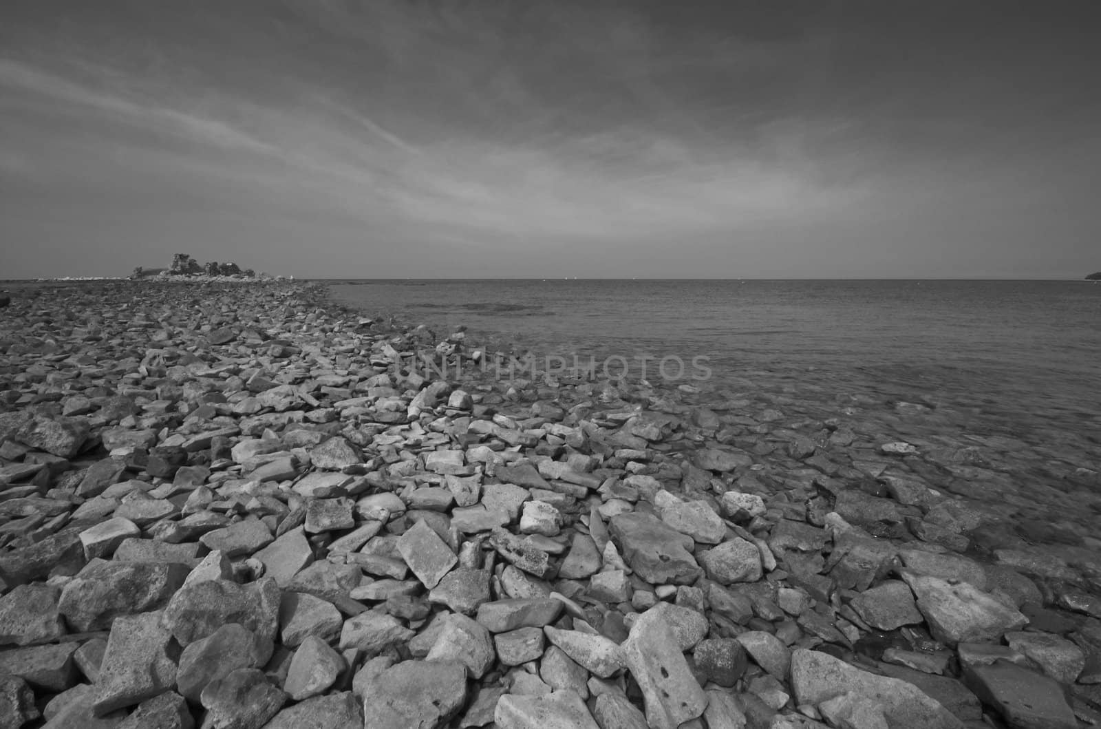 Rocky croatian beach in the area of Umag, Adriatic sea