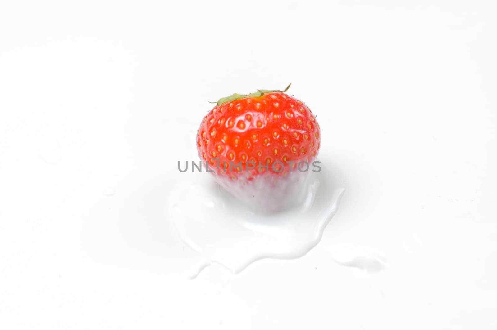 Red strawberry isolated on white dipped in yoghurt