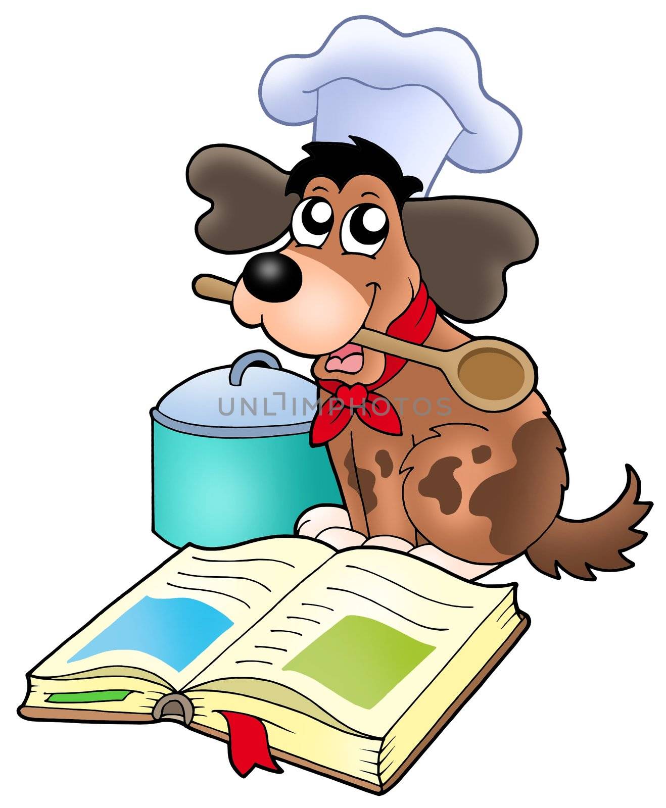 Cartoon dog chef with recipe book by clairev