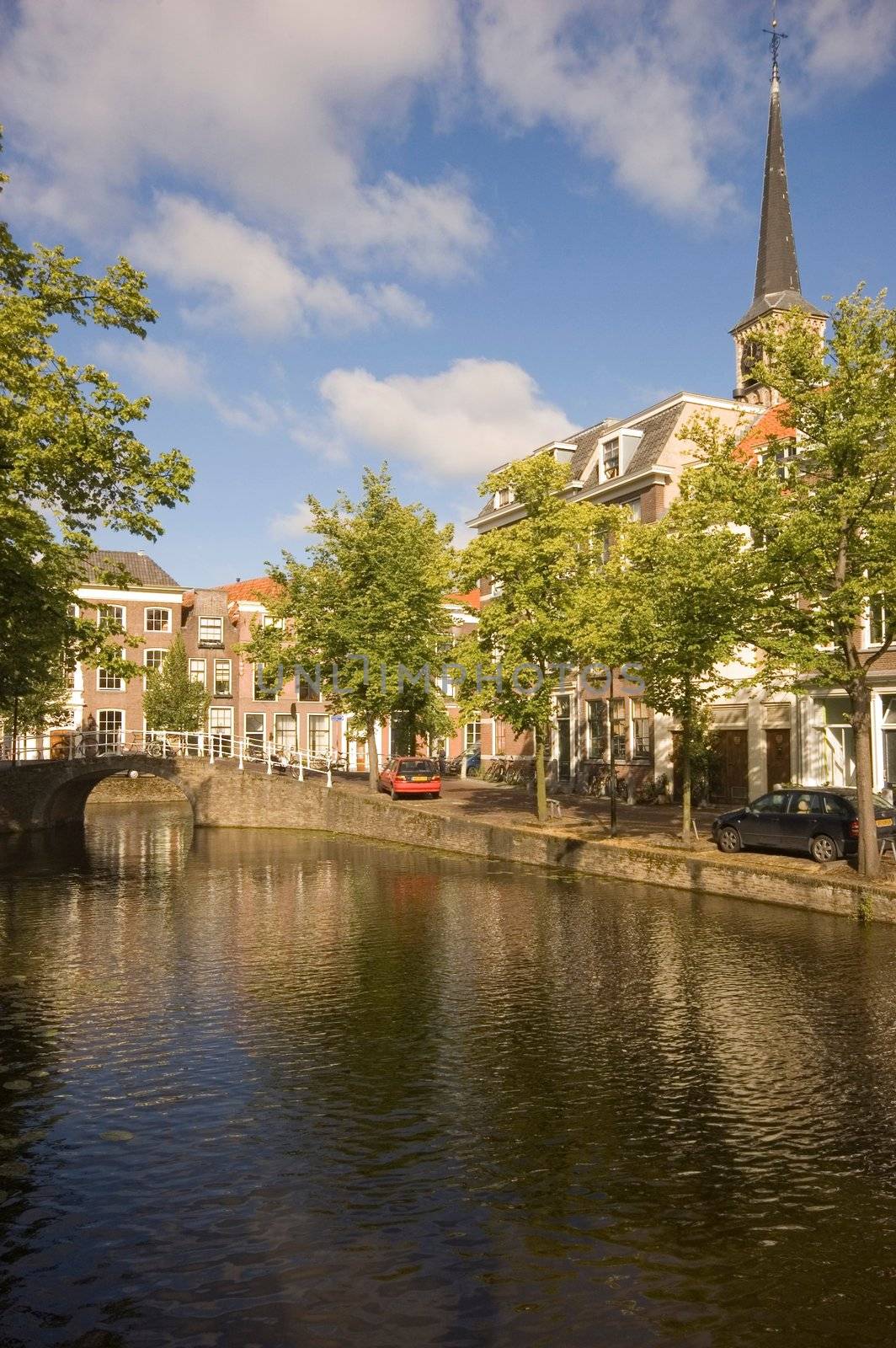 Picturesque view of a Dutch canal in the city of Delft