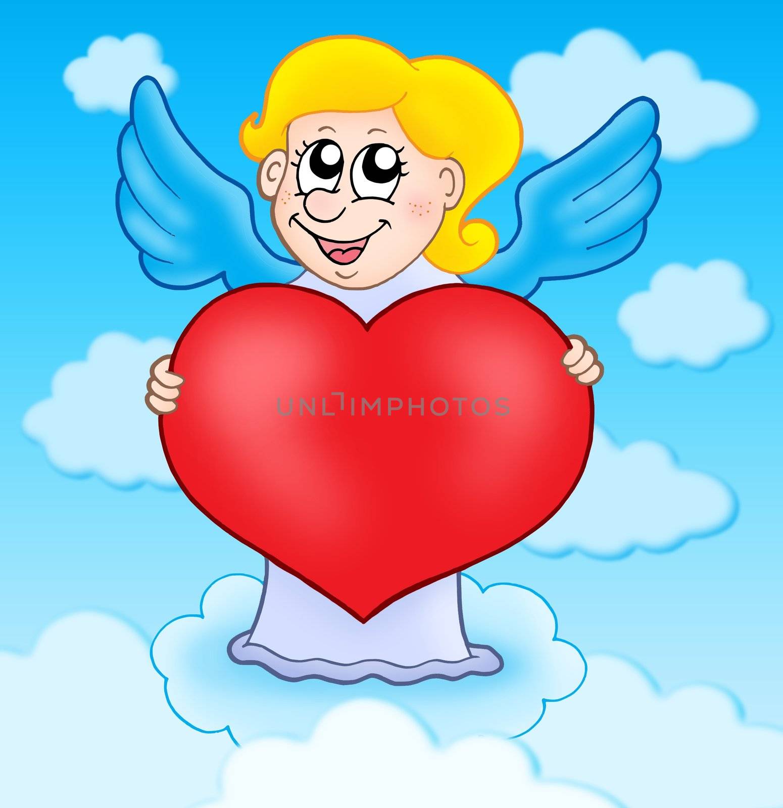 Cupid holding heart on sky by clairev