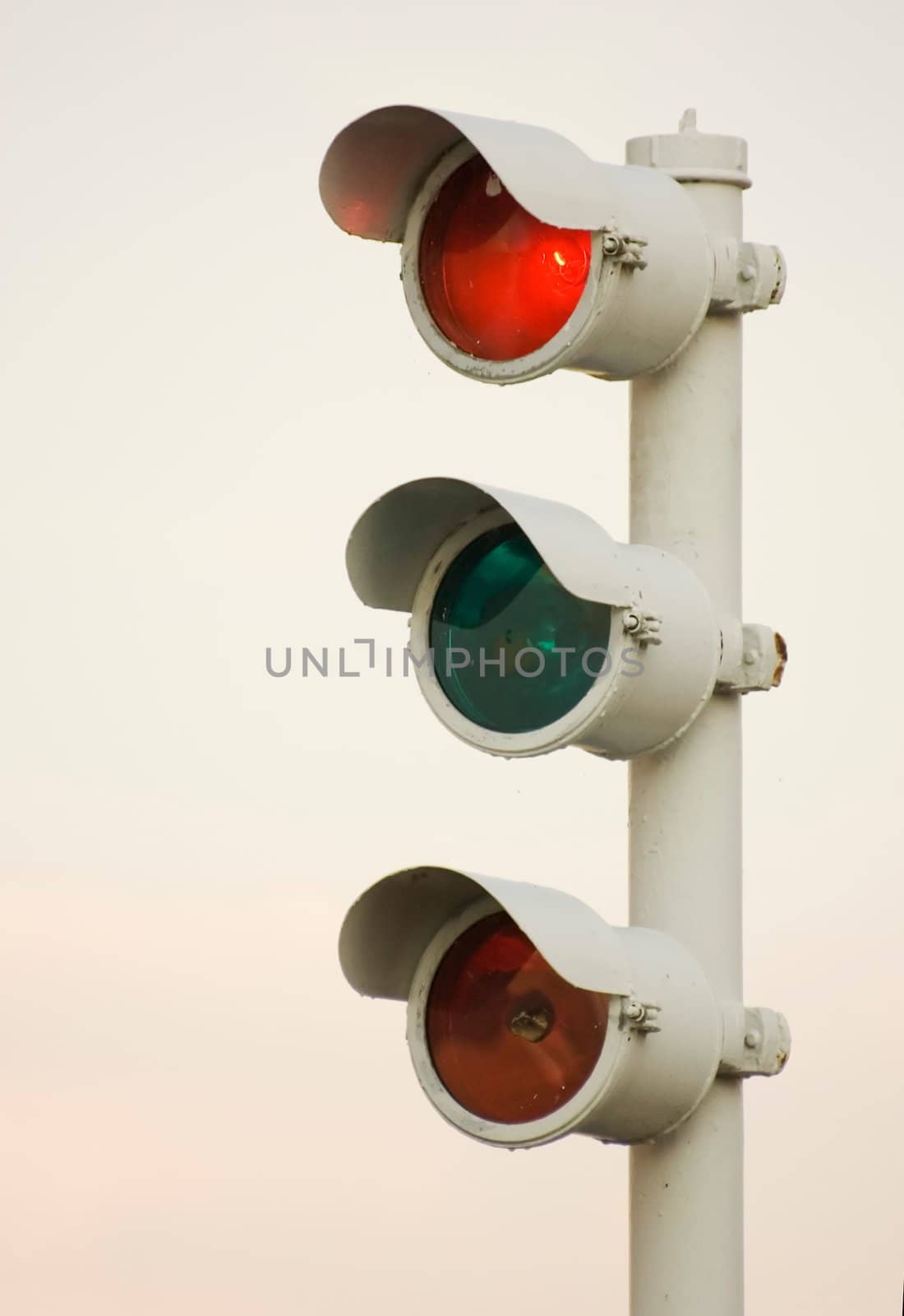 Waterway signalisation lights isolated on overcast sky