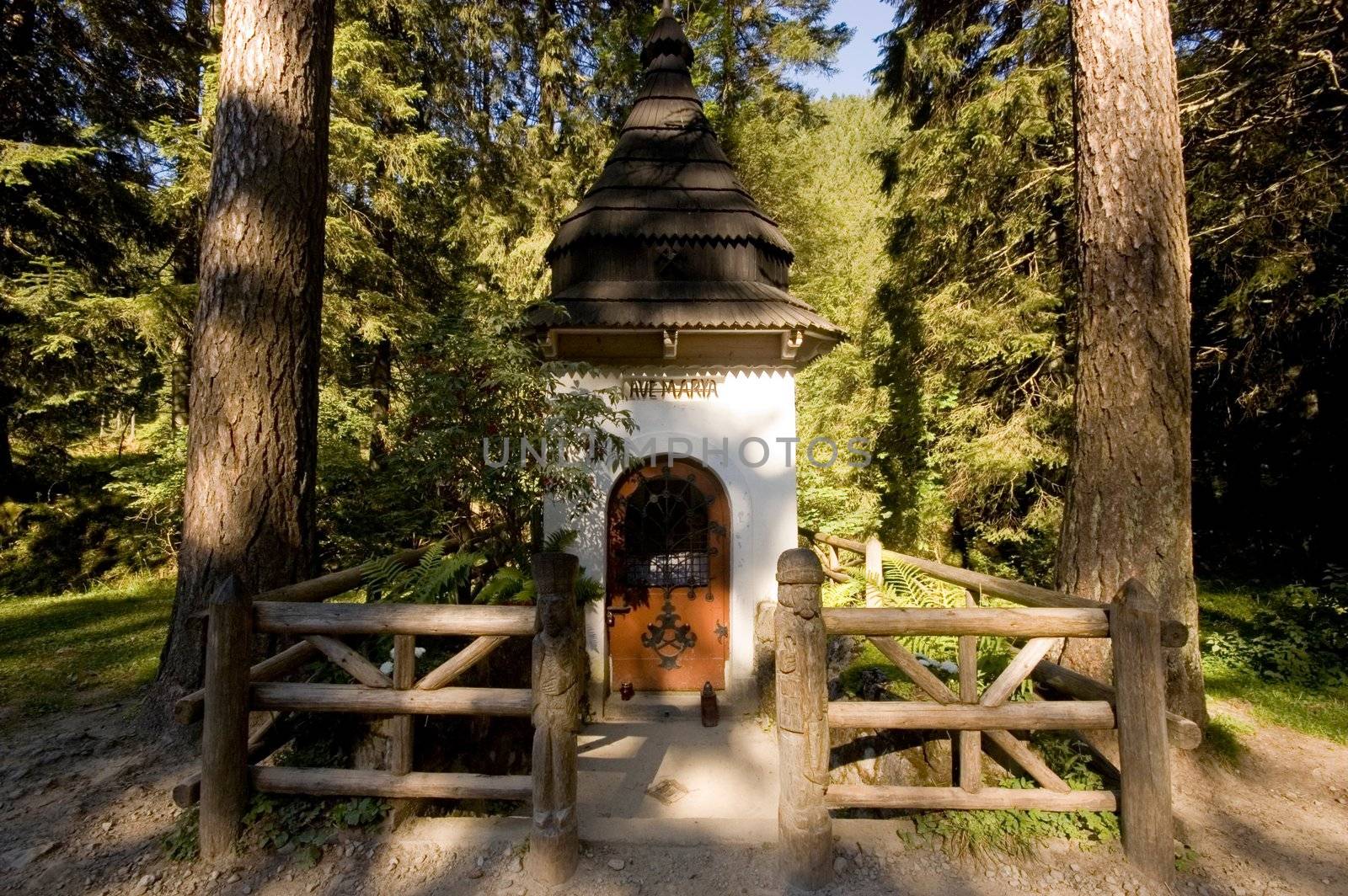 Catholic shrine on the side of a road in Polish Tatra mountains