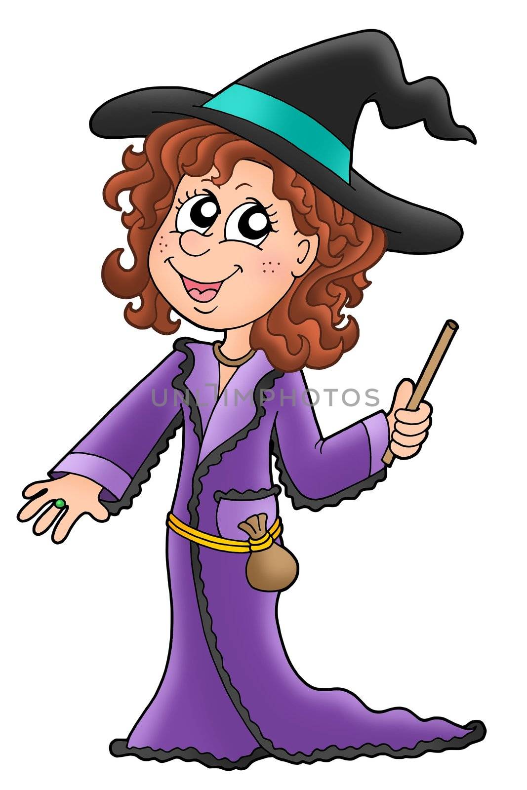 Cute witch with wand - color illustration