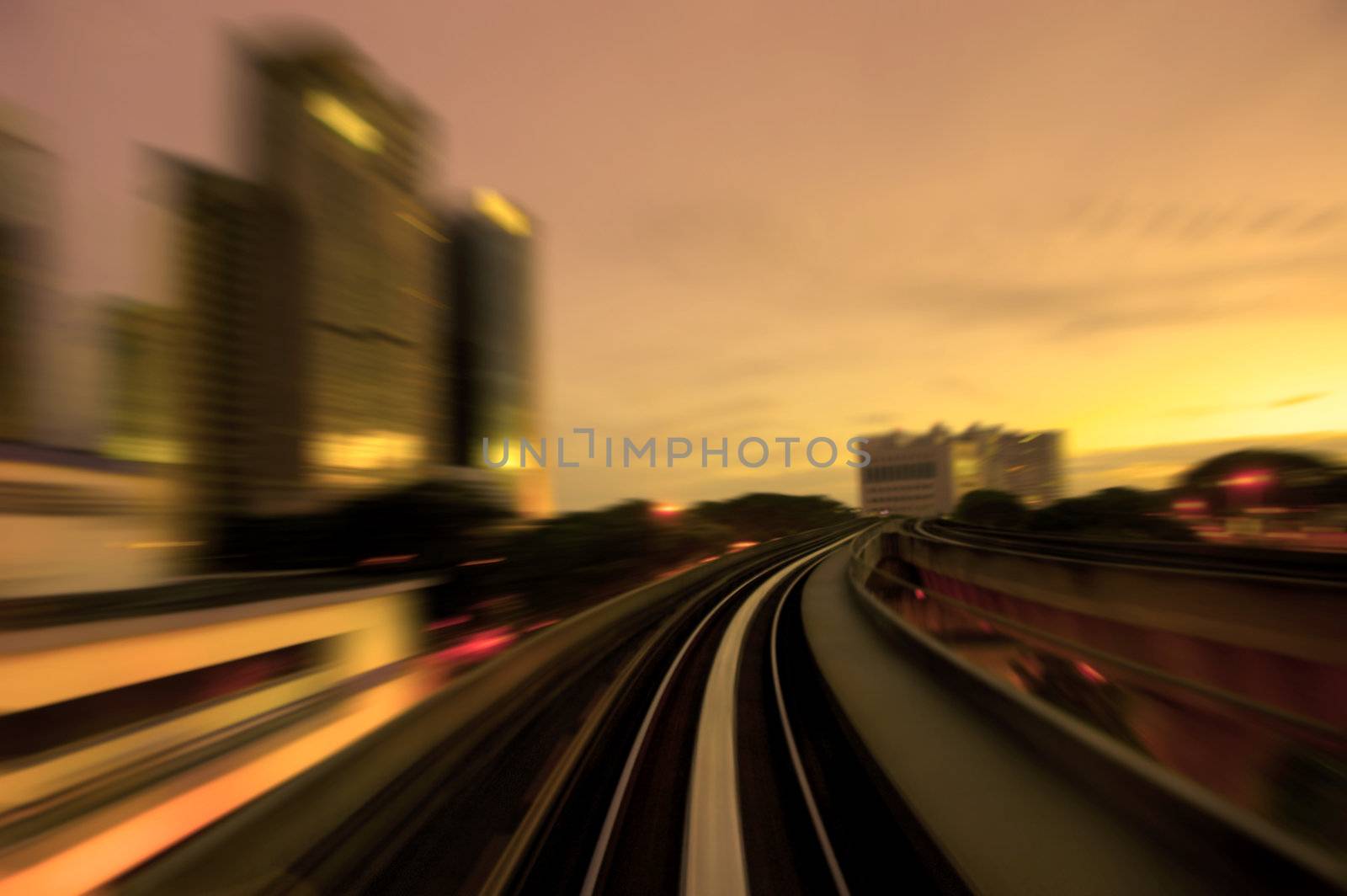 Urban night traffics view in dusk. Focus on the road 