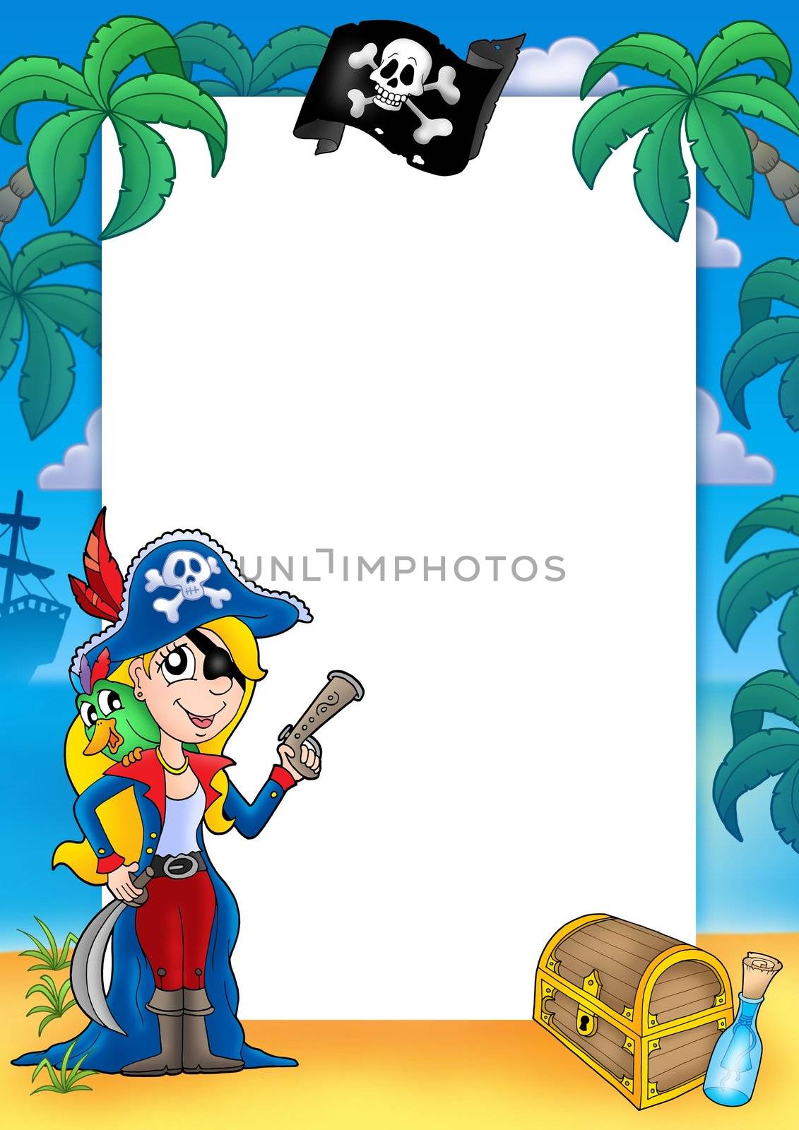 Frame with pirate woman 1 - color illustration.
