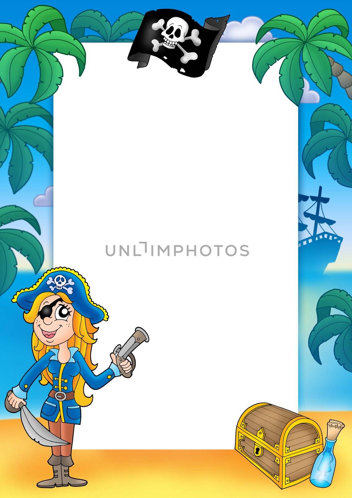 Frame with pirate woman 2 - color illustration.