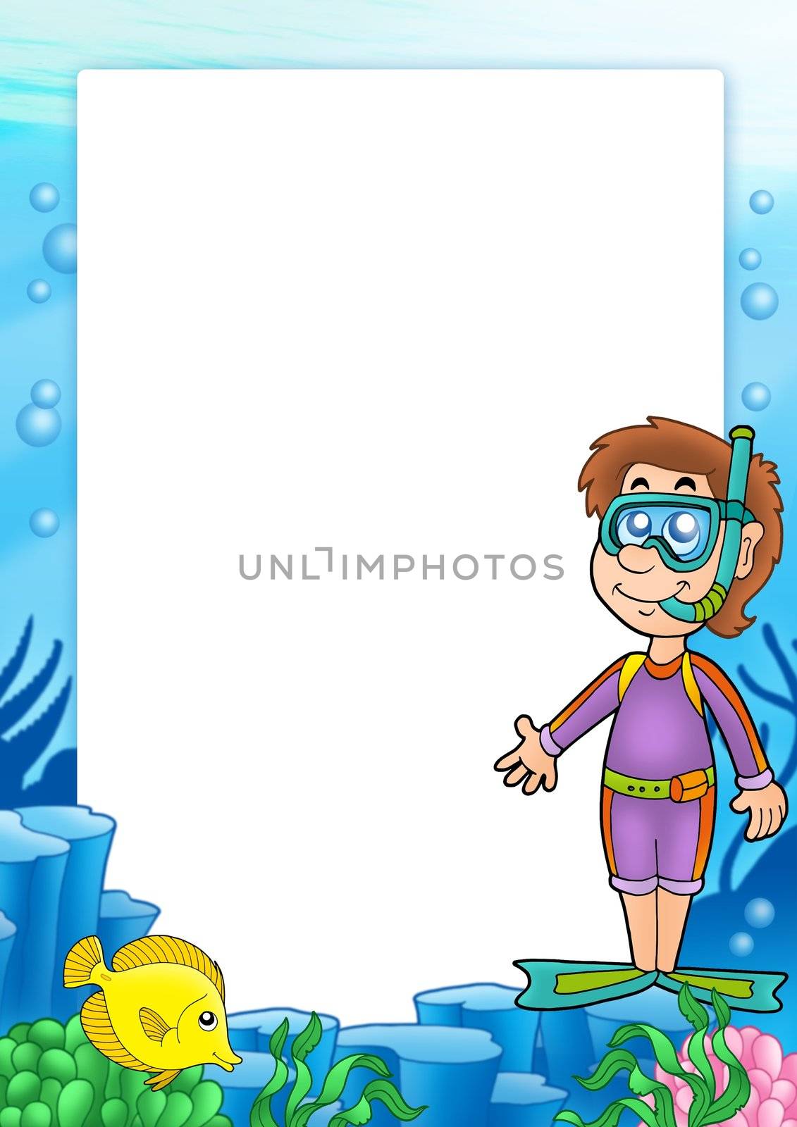 Frame with snorkel diver 2 - color illustration.