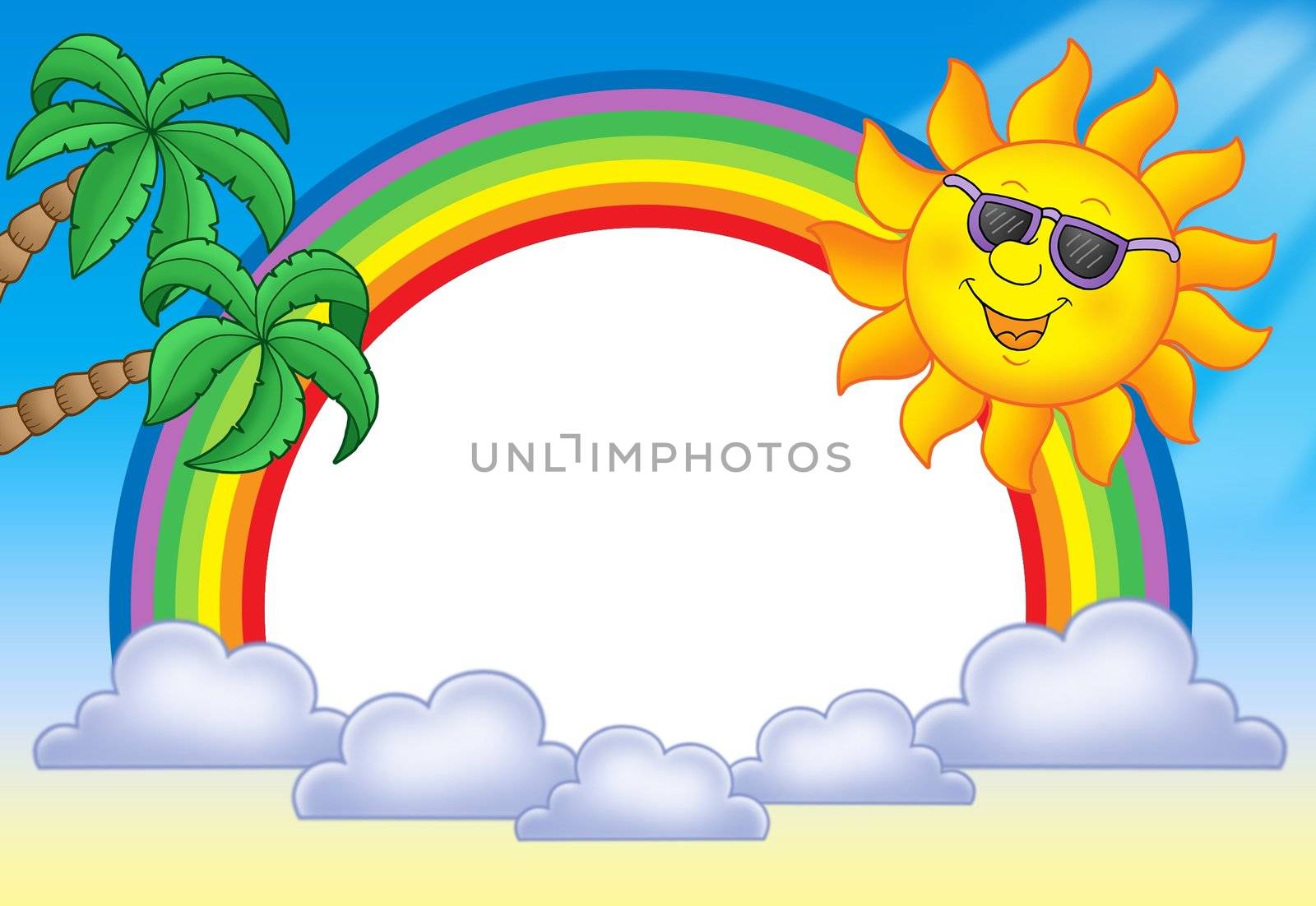 Frame with Sun and rainbow - color illustration.