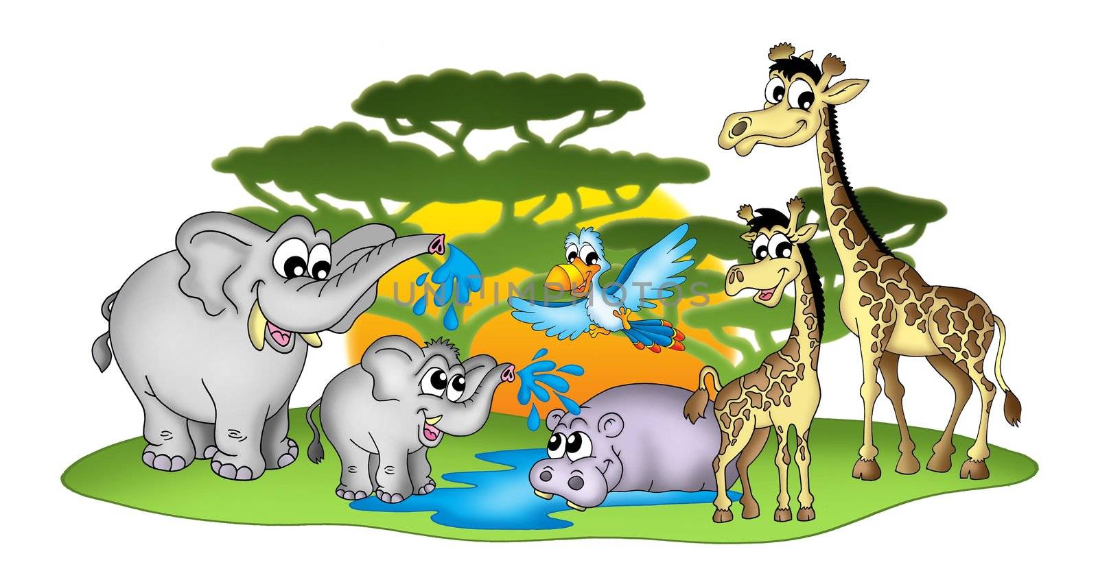 Group of African animal - color illustration.