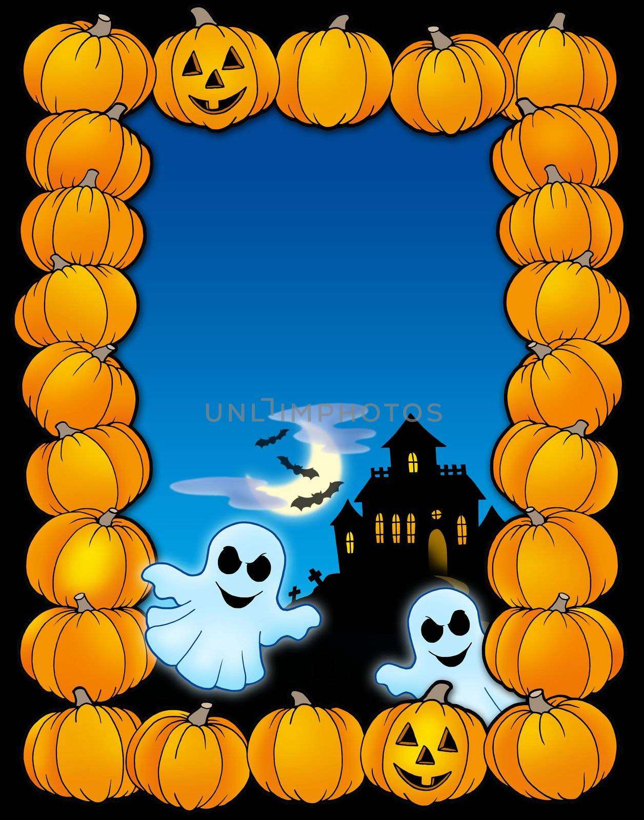 Halloween frame with ghosts - color illustration.