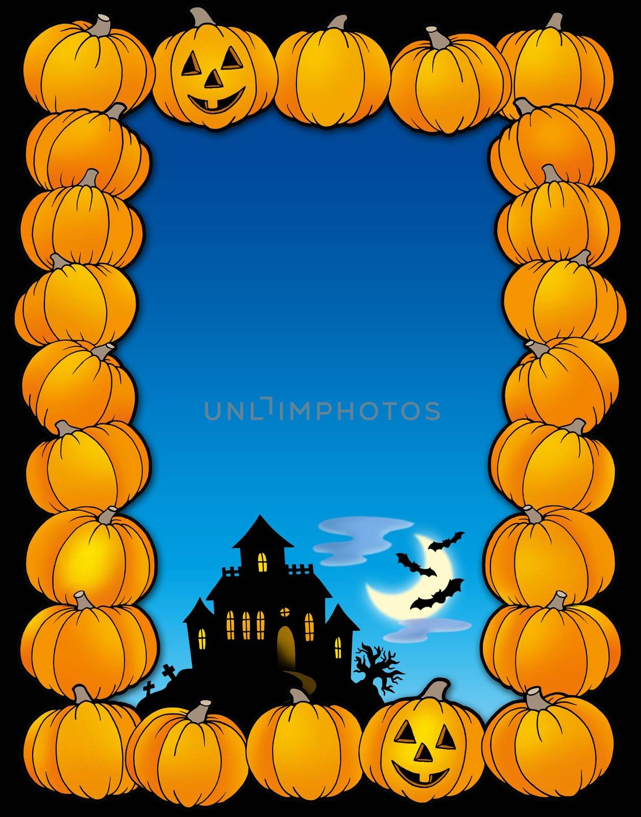 Halloween frame with house - color illustration.