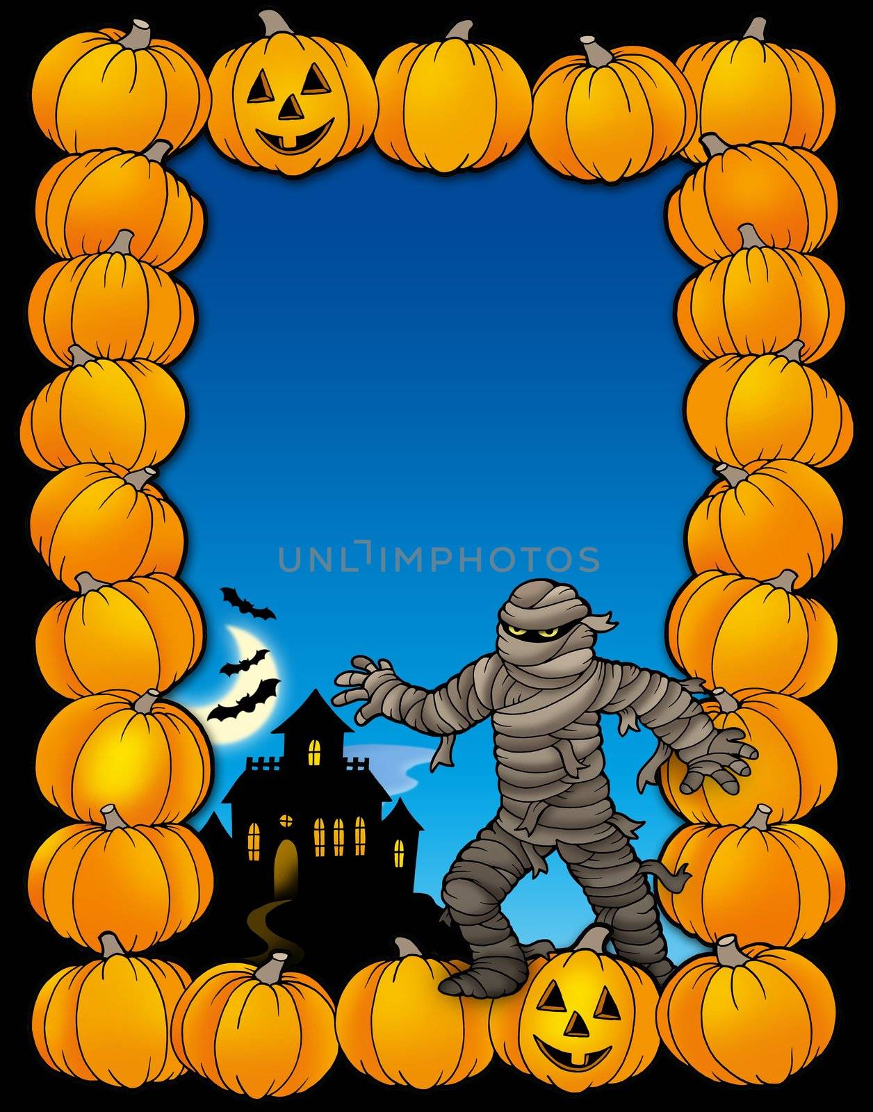 Halloween frame with mummy - color illustration.
