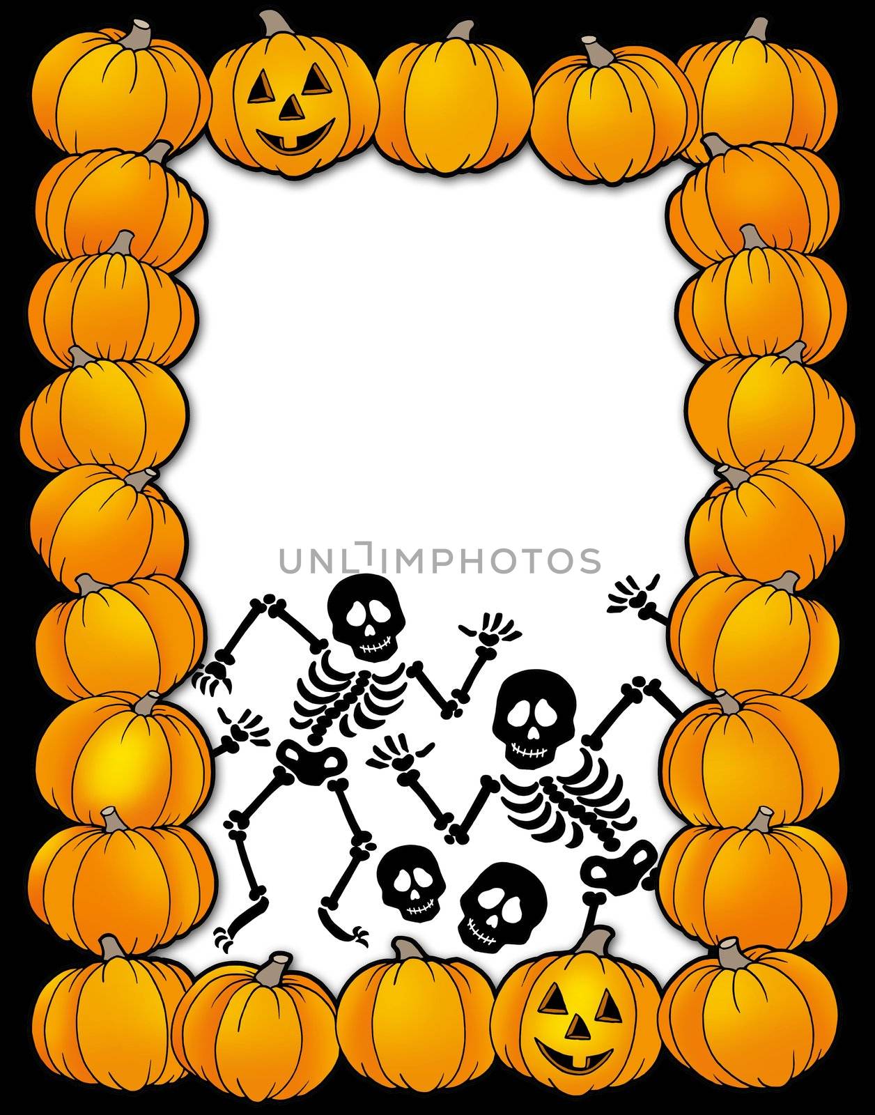 Halloween frame with skeletons - color illustration.