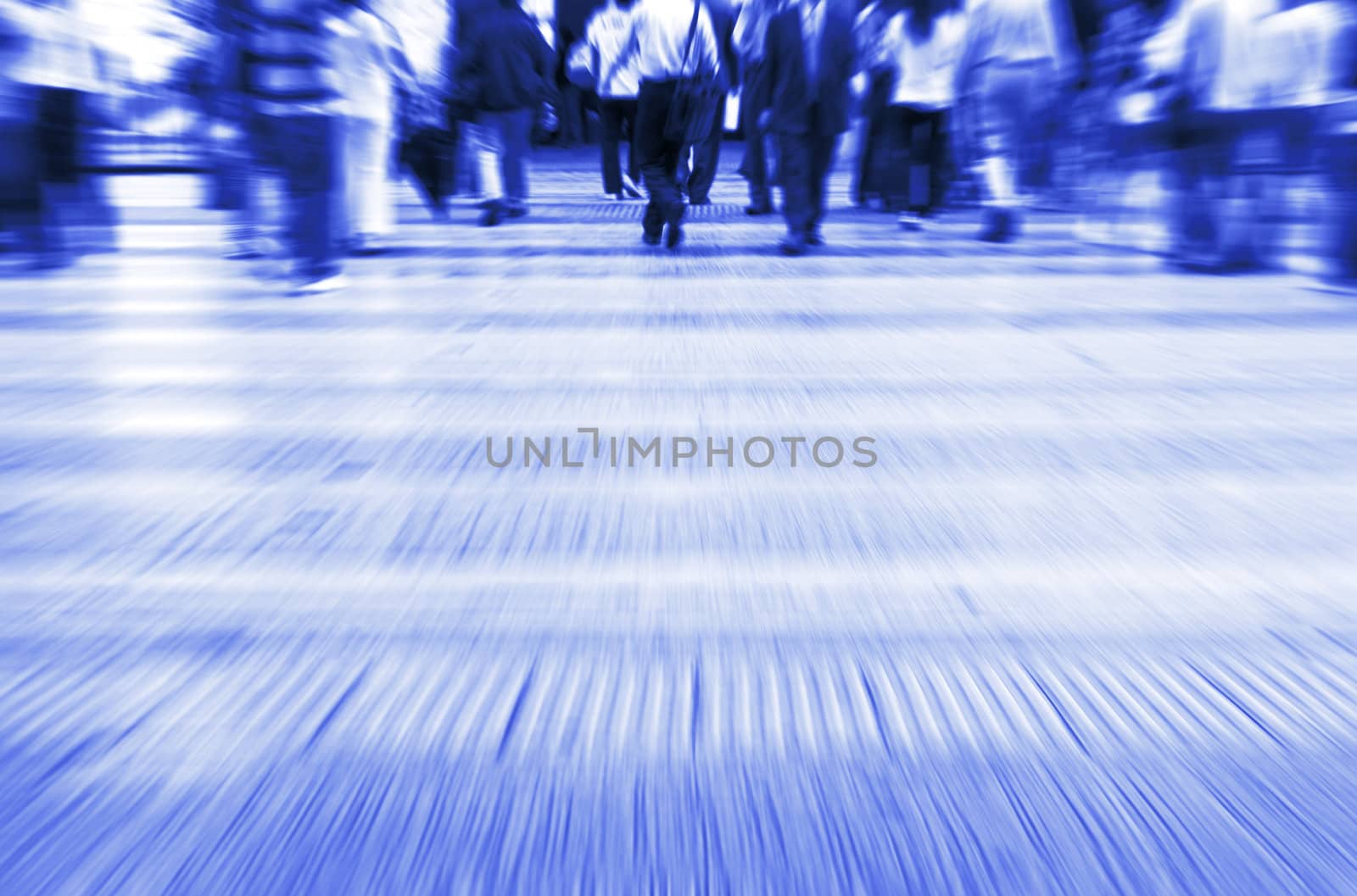 Busy street in China with copy space. Purposely blurred with a lens. 