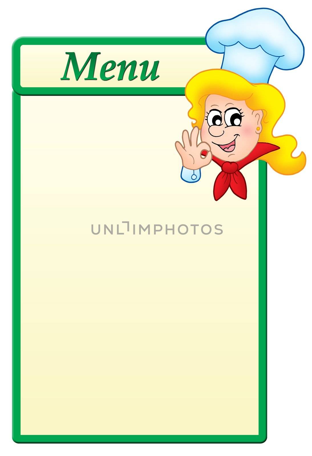 Menu template with cartoon chef woman by clairev