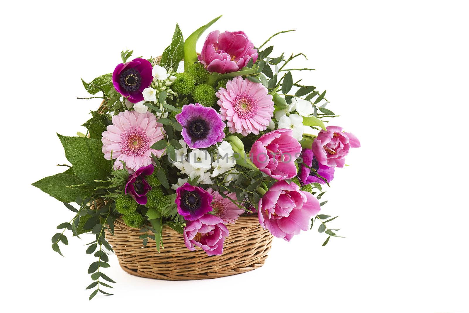 colorful flowers in a basket