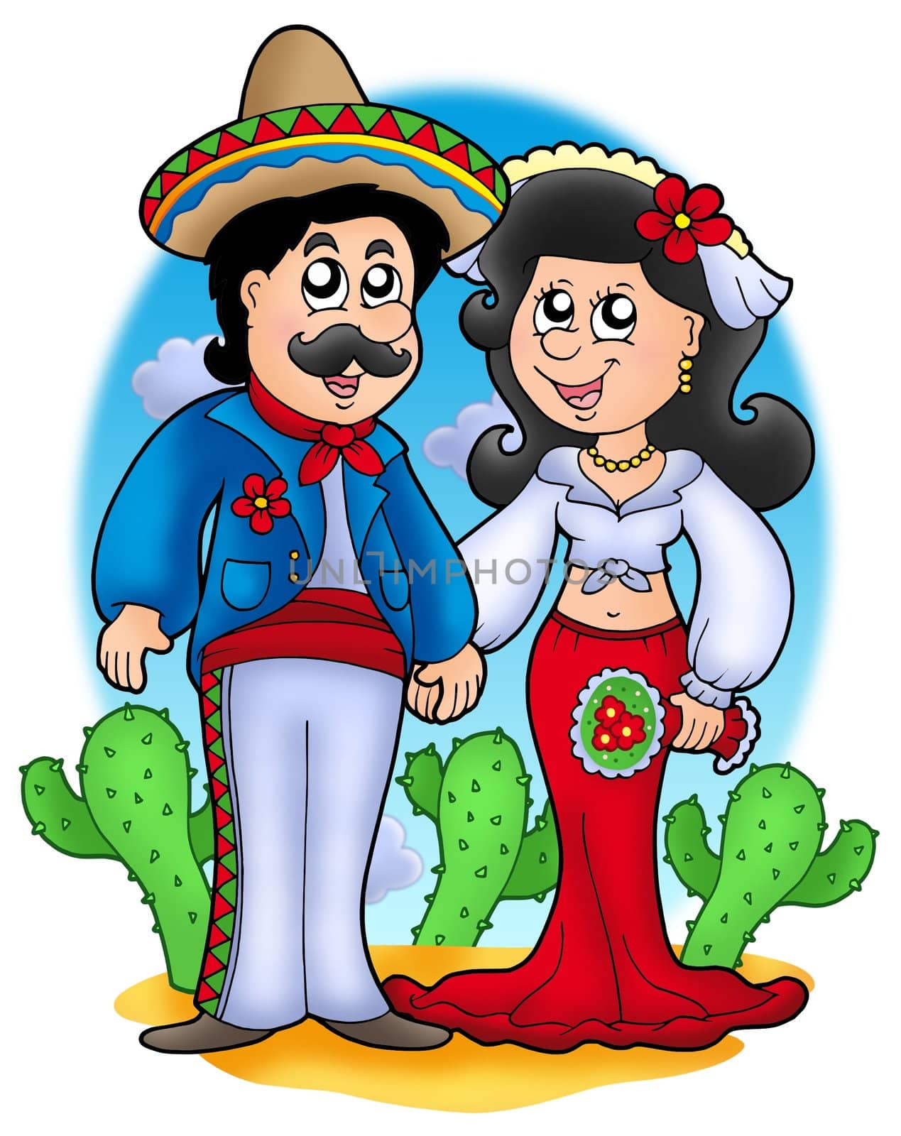 Mexican wedding couple - color illustration.