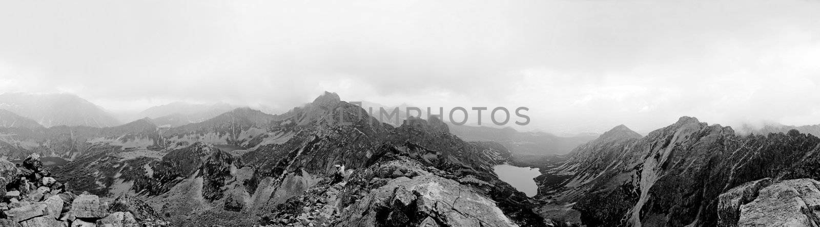 Panorama of Polish Tatra mountains on an overcast day