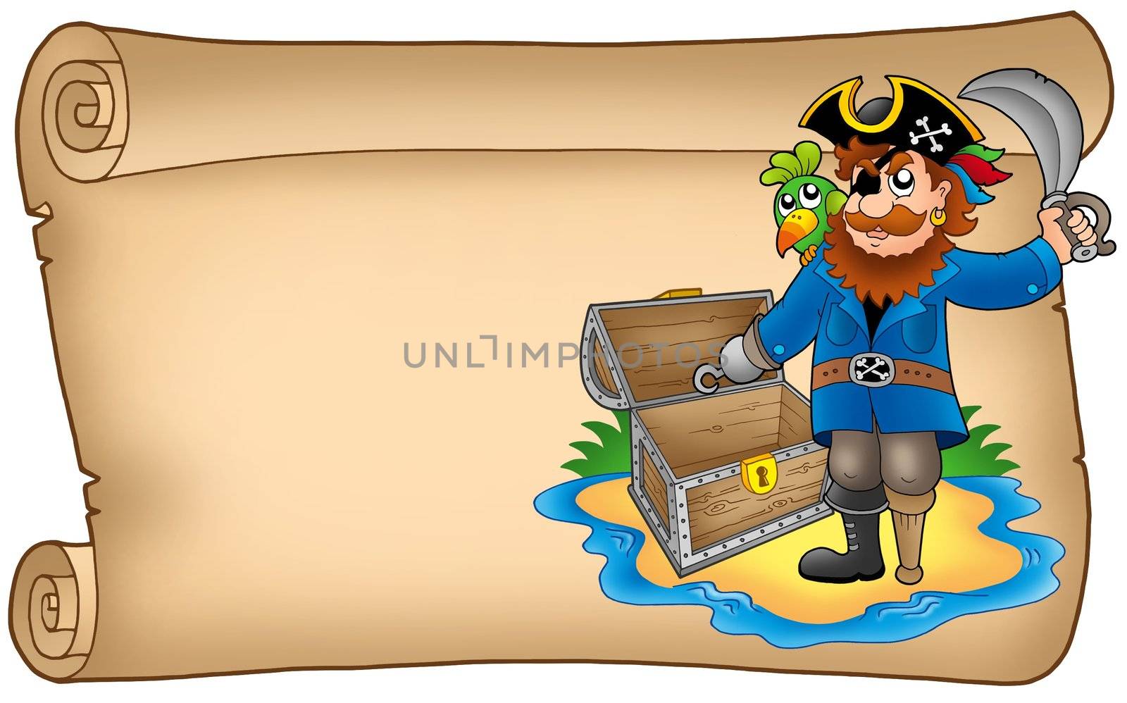 Old scroll with pirate - color illustration.