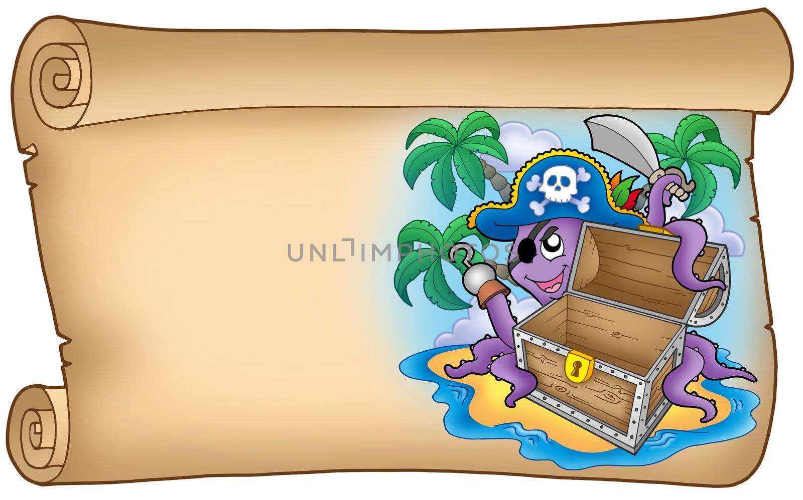 Old scroll with pirate octopus by clairev