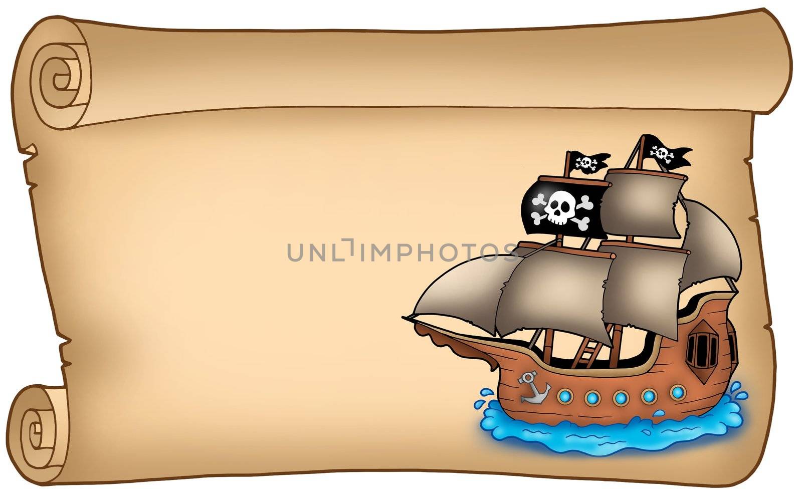 Old scroll with pirate ship by clairev